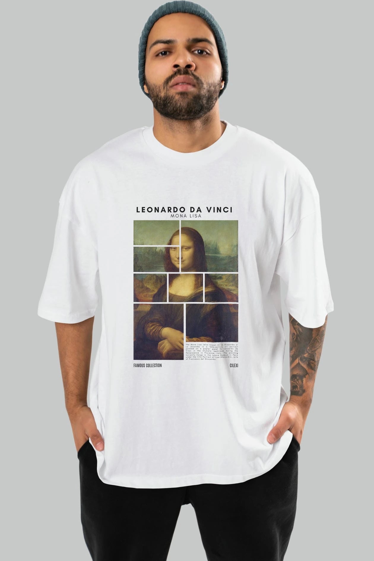 Leonardo Da Vinci Mona Lisa ön Baskılı Oversize t-shirt Erkek Kadın Bisiklet Yaka Pamuk tişort