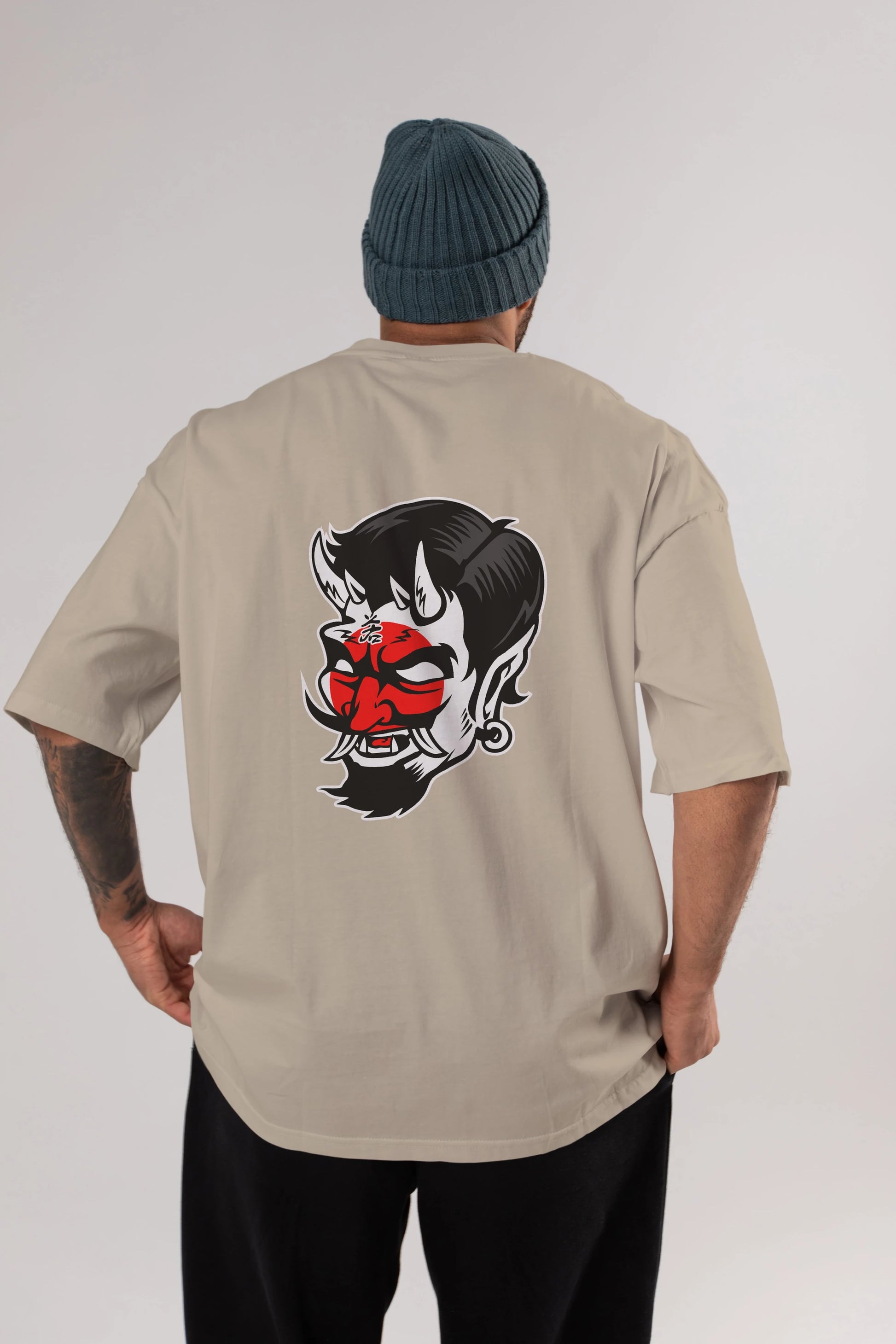 Japanese Devil Arka Baskılı Oversize t-shirt Erkek Kadın Unisex %100 Pamuk tişort