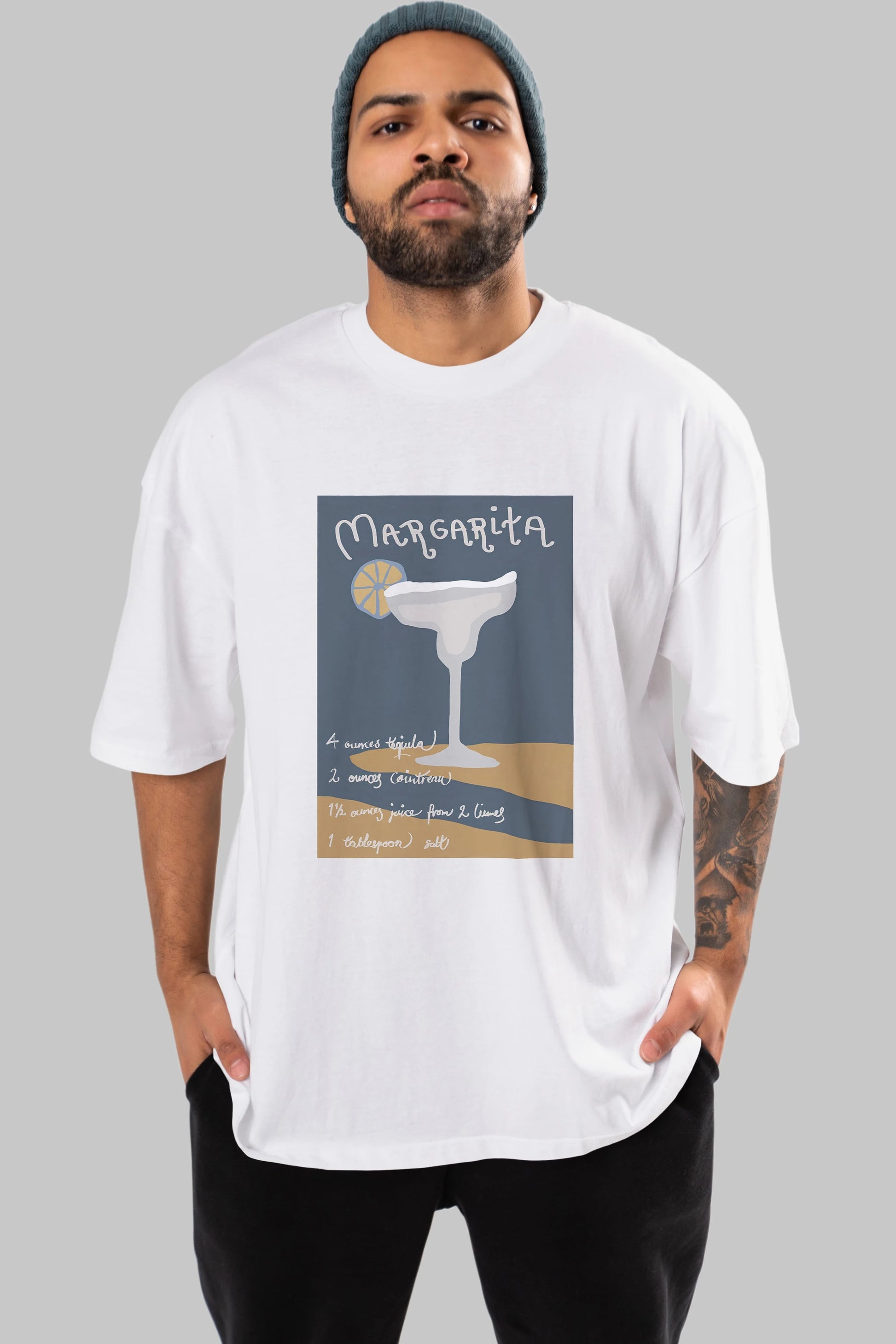 Margarita 2 Ön Baskılı Oversize t-shirt Erkek Kadın Unisex %100 Pamuk Bisiklet Yaka tişort