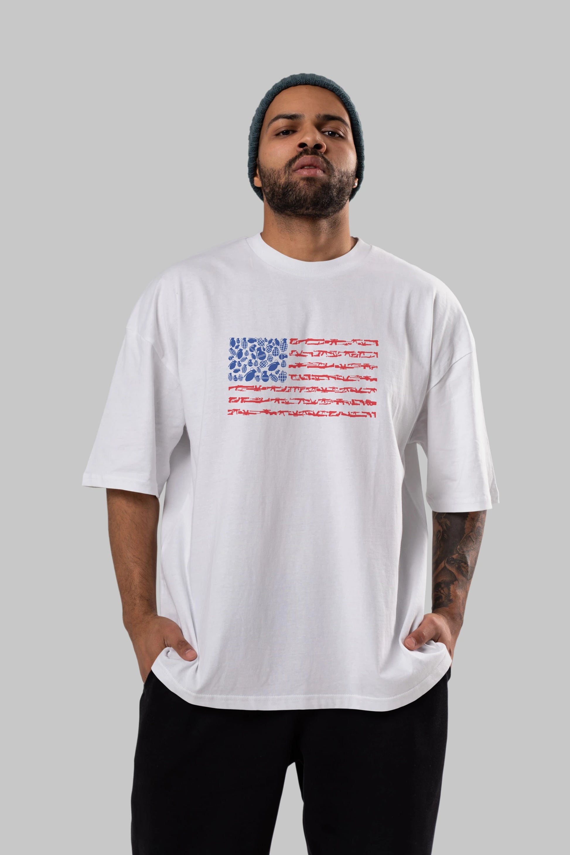 Weapon Flag Ön Baskılı Oversize t-shirt %100 pamuk Erkek Kadın Unisex