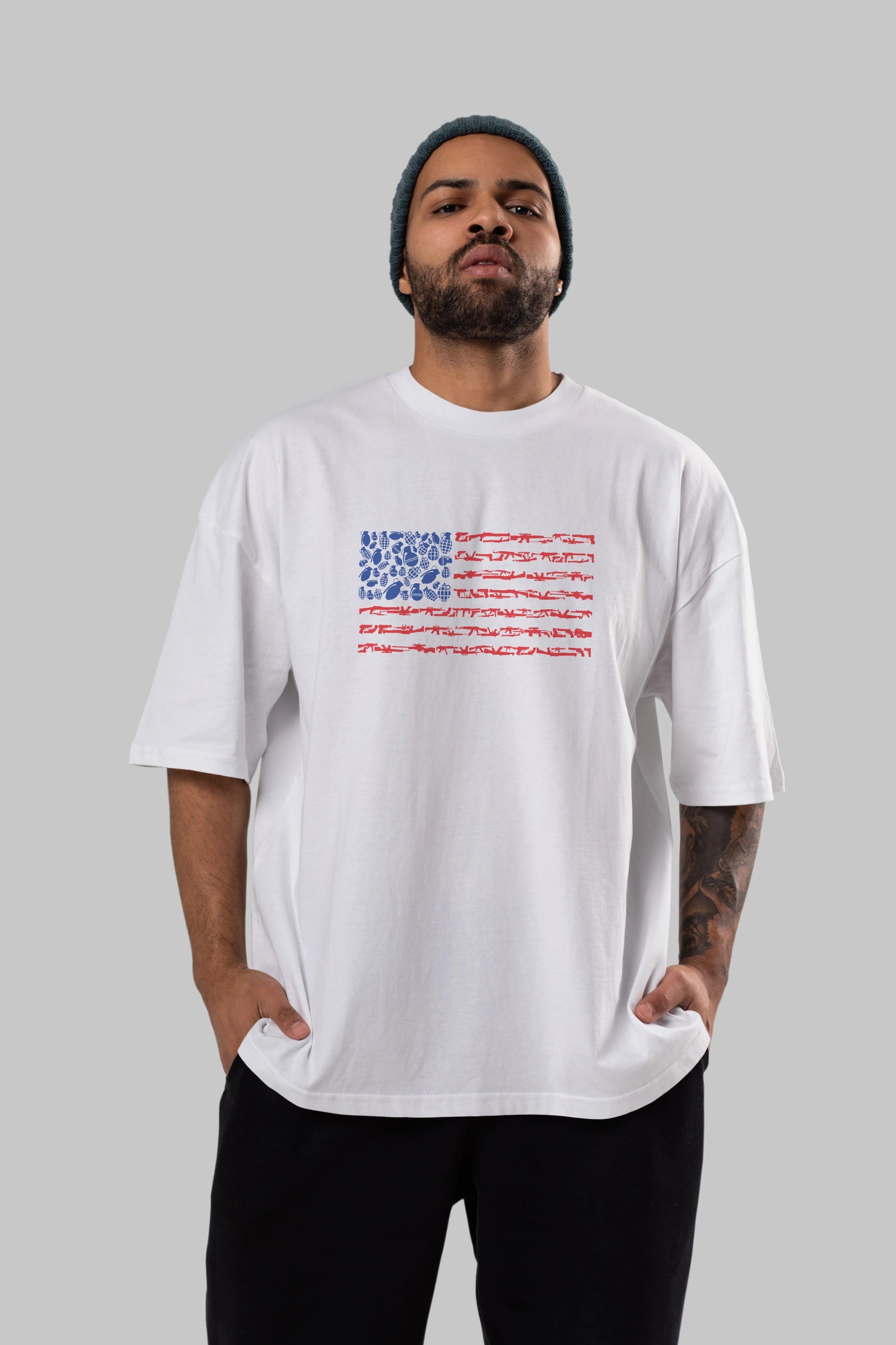 Weapon Flag Ön Baskılı Oversize t-shirt %100 pamuk Erkek Kadın Unisex