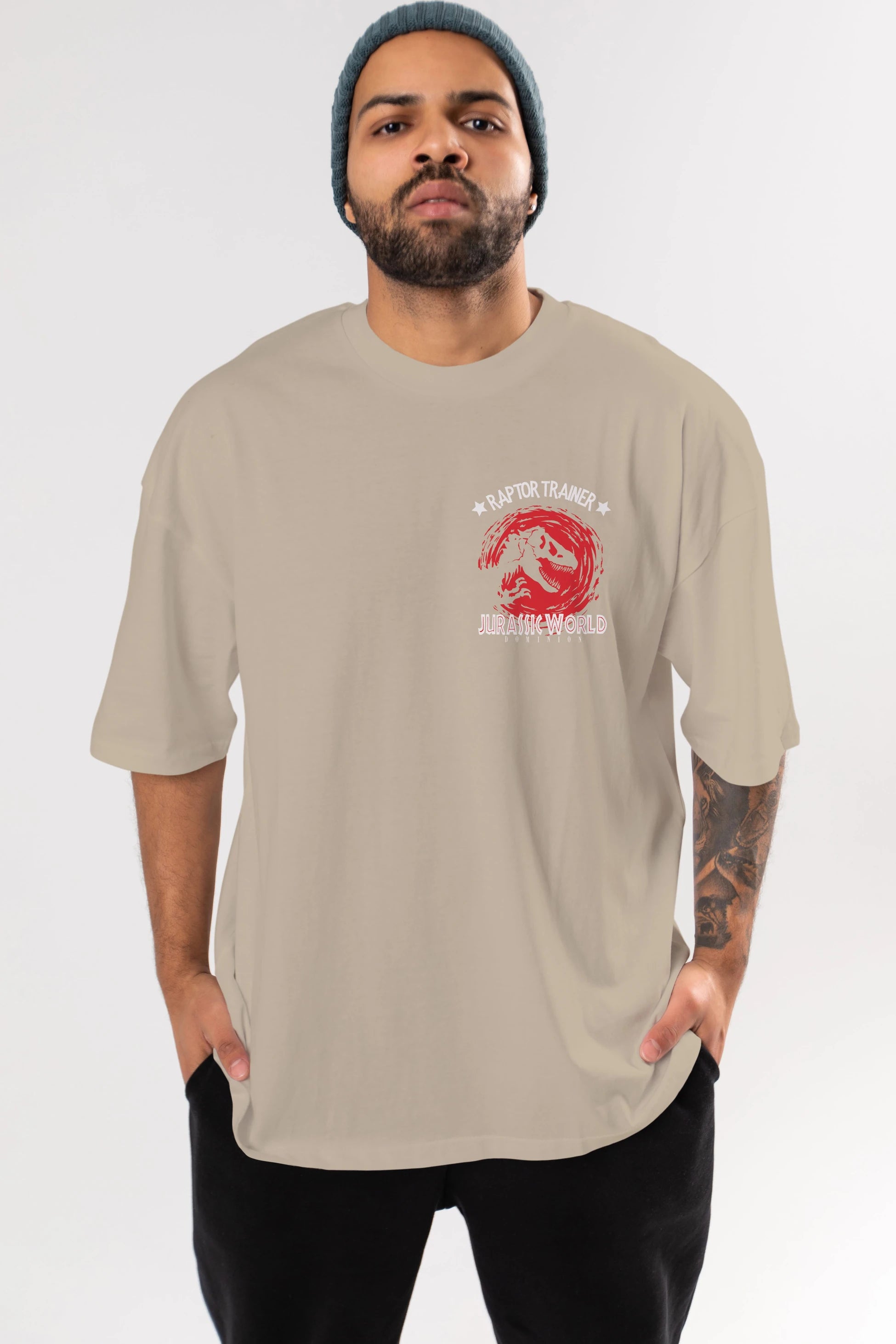 Jurassic Park (3) Ön Sol Baskılı Oversize t-shirt Erkek Kadın Unisex %100 Pamuk Bisiklet Yaka tişort