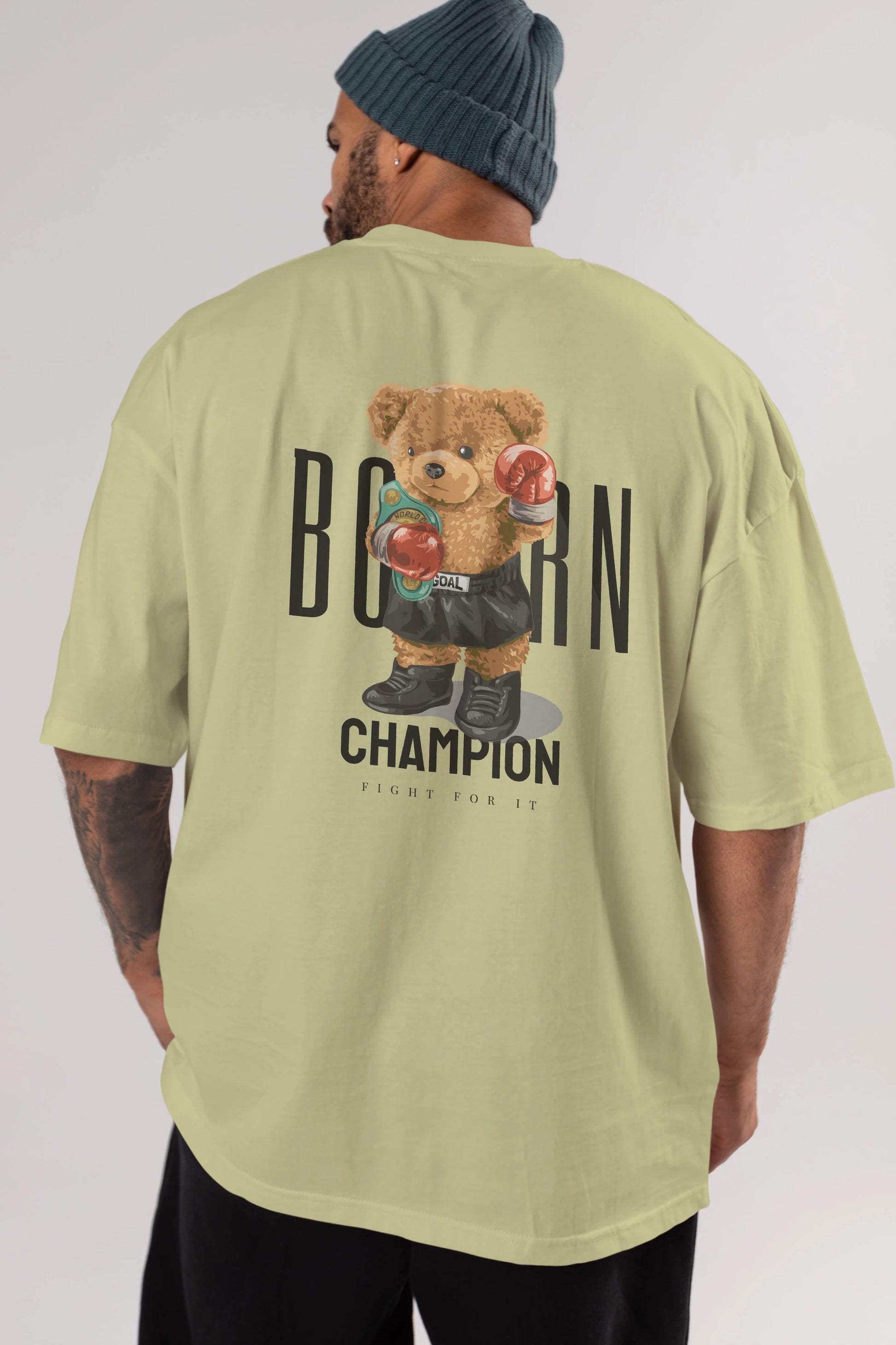 Teddy Bear Champion Arka Baskılı Oversize t-shirt Erkek Kadın Unisex %100 Pamuk