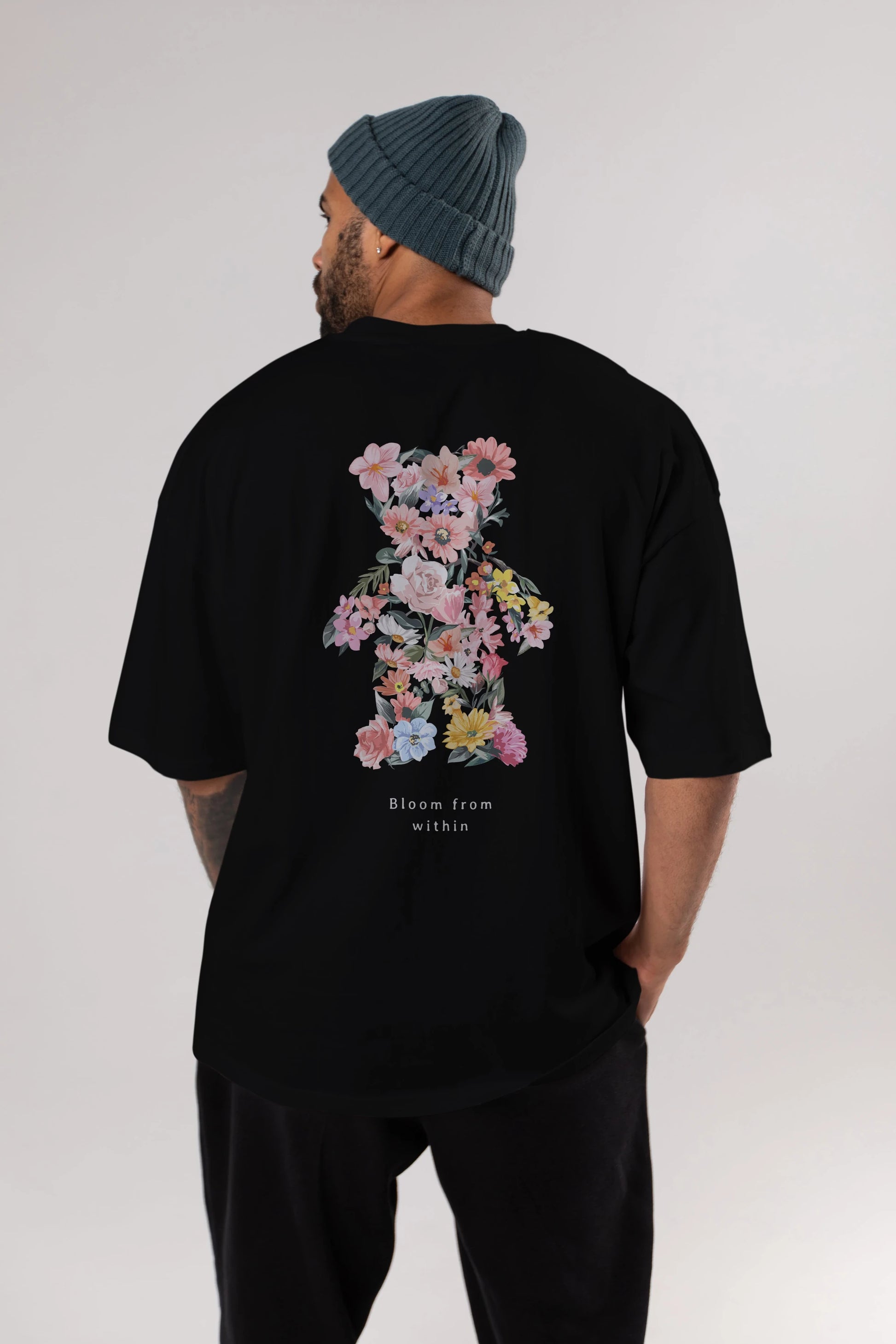 Bloom from Bear Arka Baskılı Oversize t-shirt Erkek Kadın Unisex