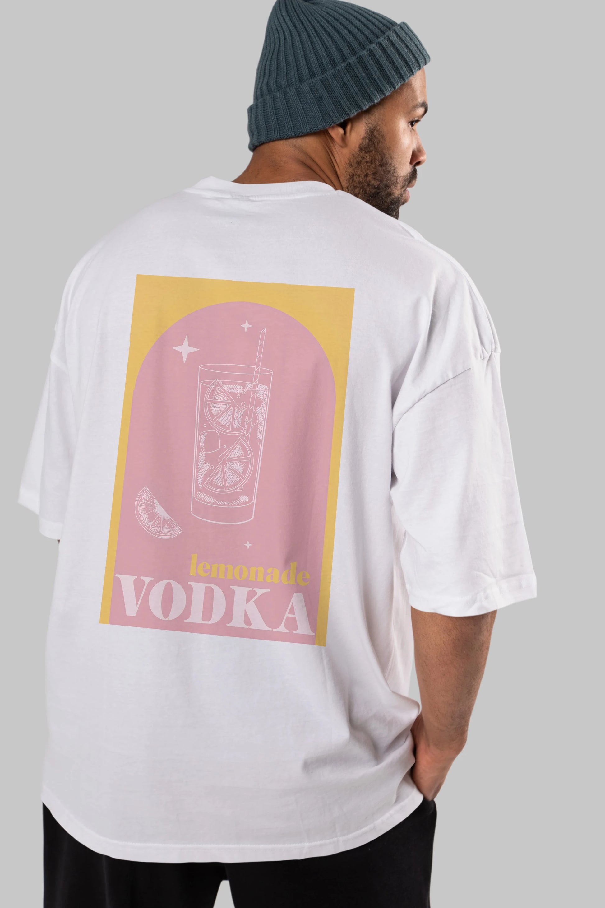 Vodka Limon Arka Baskılı Oversize t-shirt Erkek Kadın Unisex %100 Pamuk Bisiklet Yaka tişort