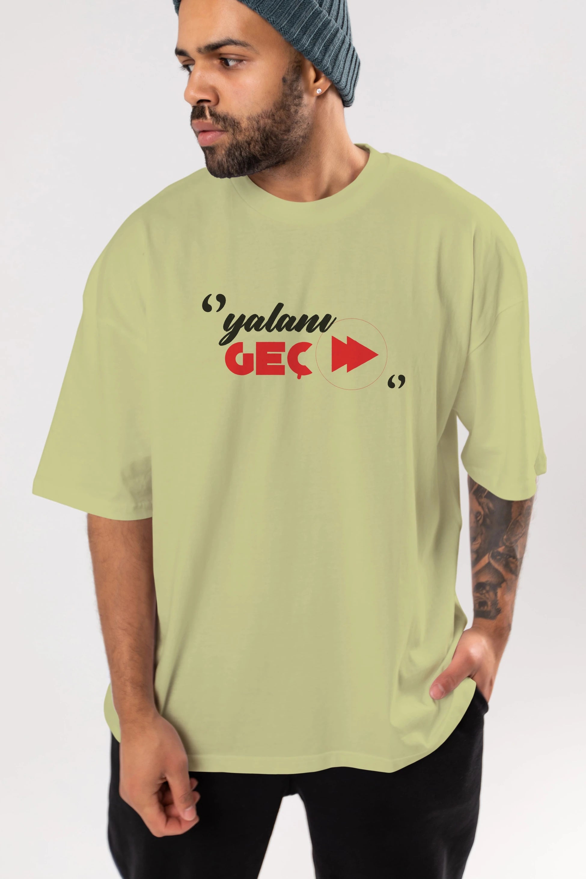Yalanı Geç Ön Baskılı Oversize t-shirt %100 pamuk Erkek Kadın Unisex