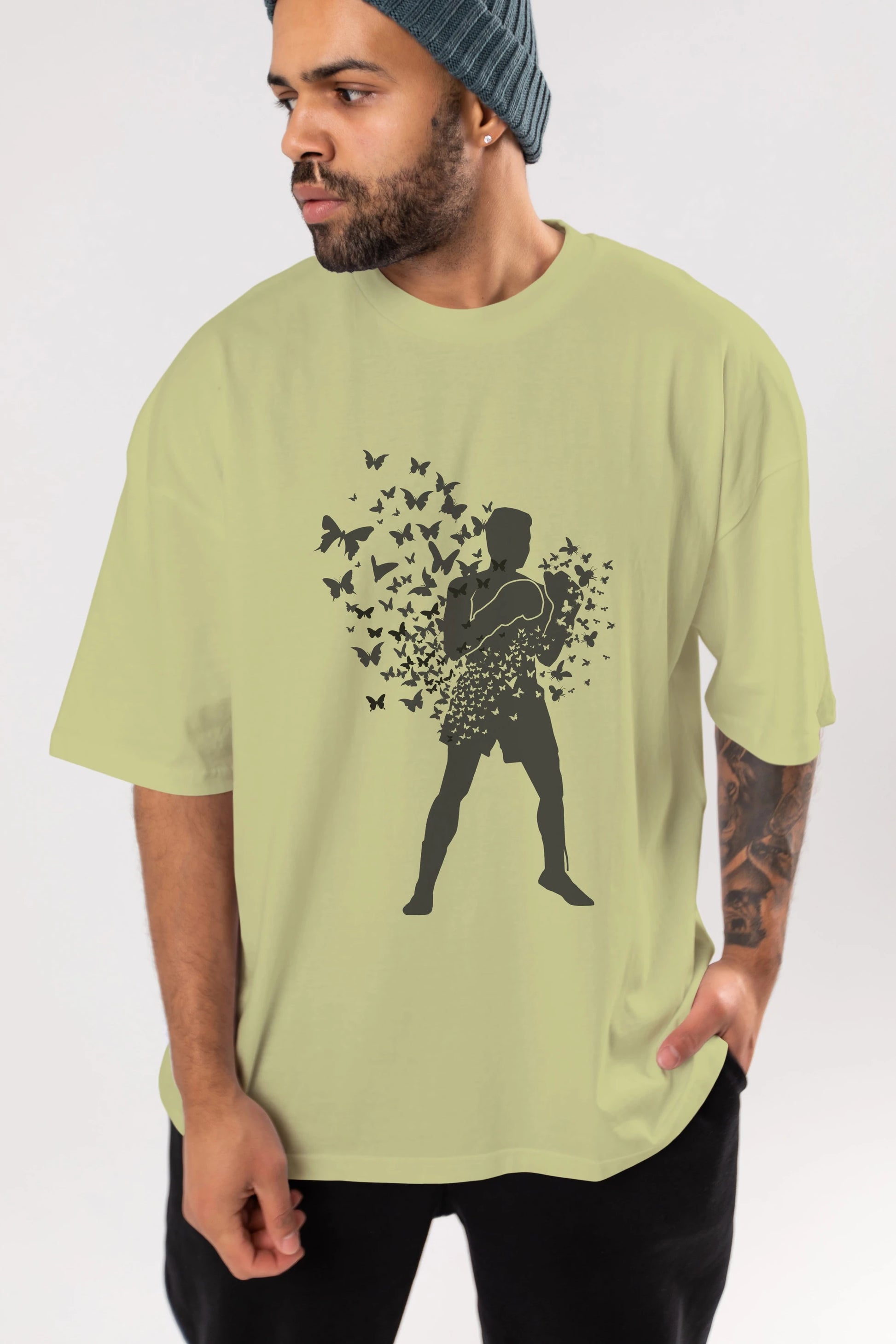 Float Like Butterfly Sting Like Bee Ön Baskılı Oversize t-shirt %100 pamuk Erkek Kadın Unisex