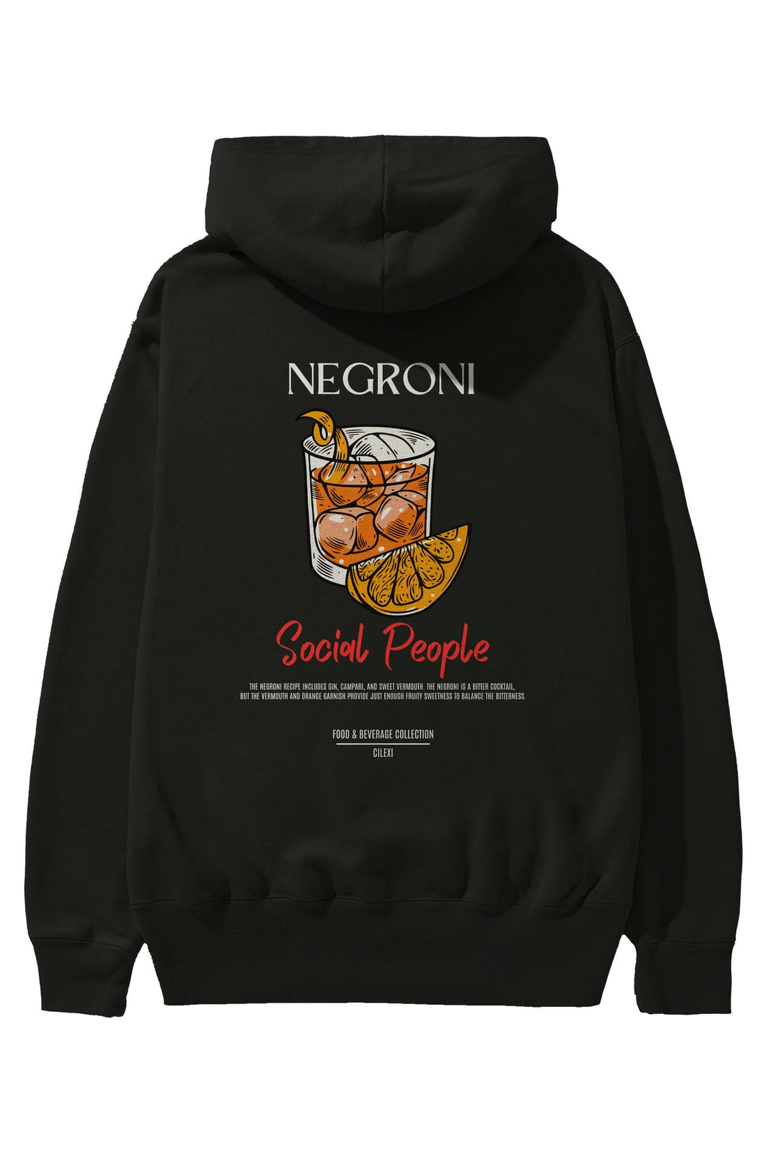 Negroni Kokteyl Arka Baskılı Hoodie Oversize Kapüşonlu Sweatshirt Erkek Kadın