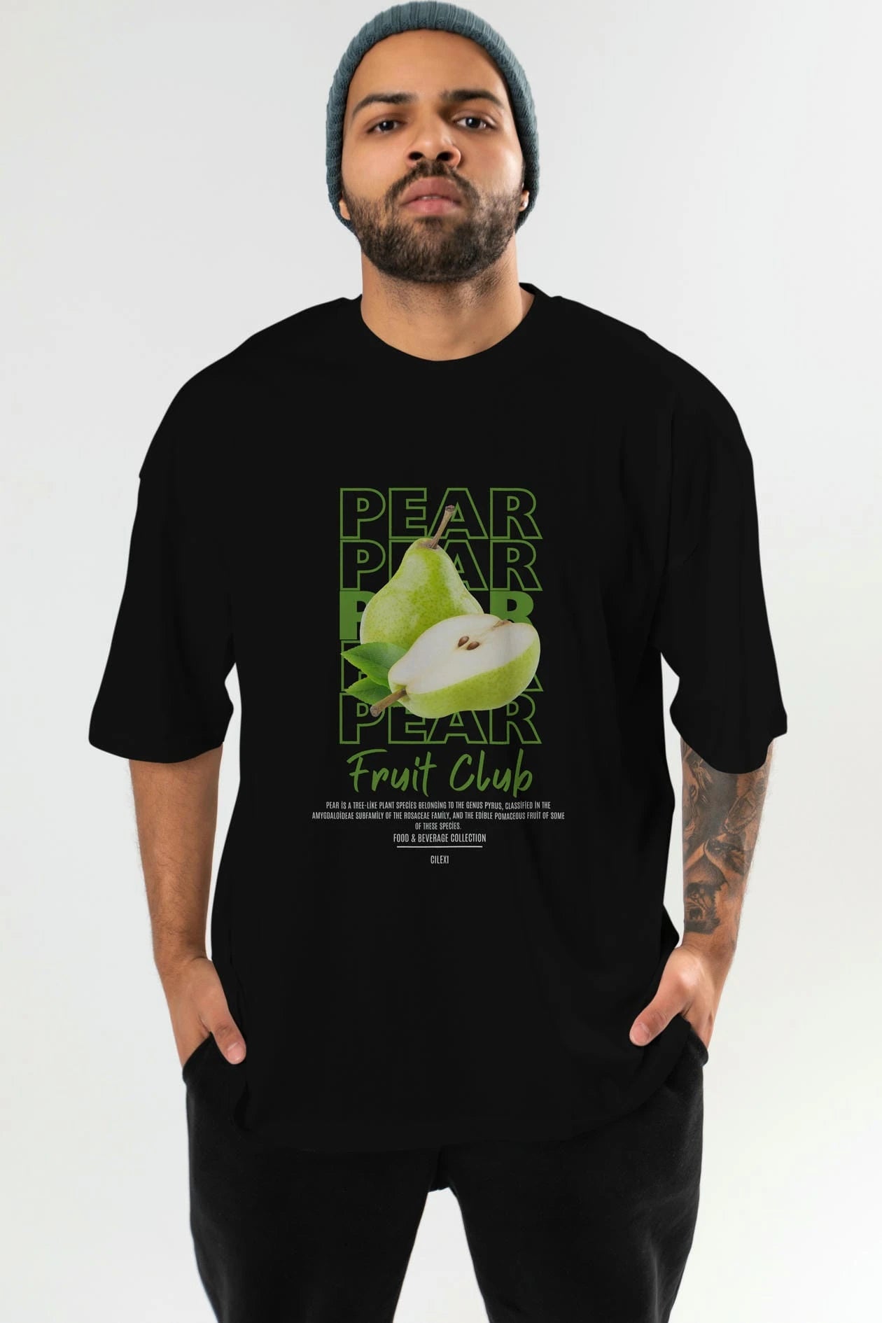 Pear Ön Baskılı Oversize t-shirt Erkek Kadın Pamuk Bisiklet Yaka tişort