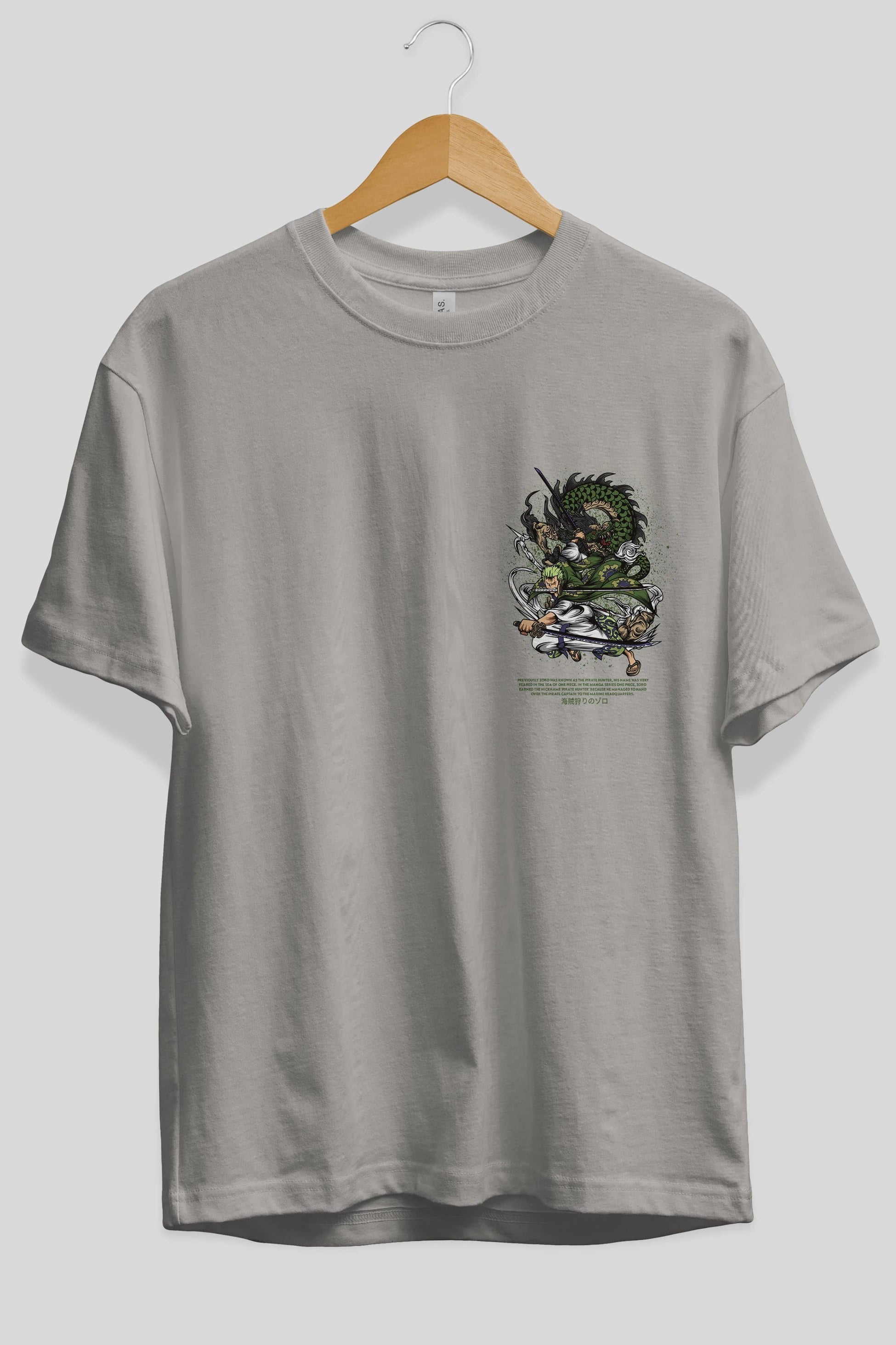 Zoro Ön Sol Baskılı Oversize t-shirt Erkek Kadın Unisex %100 Pamuk Bisiklet Yaka tişort