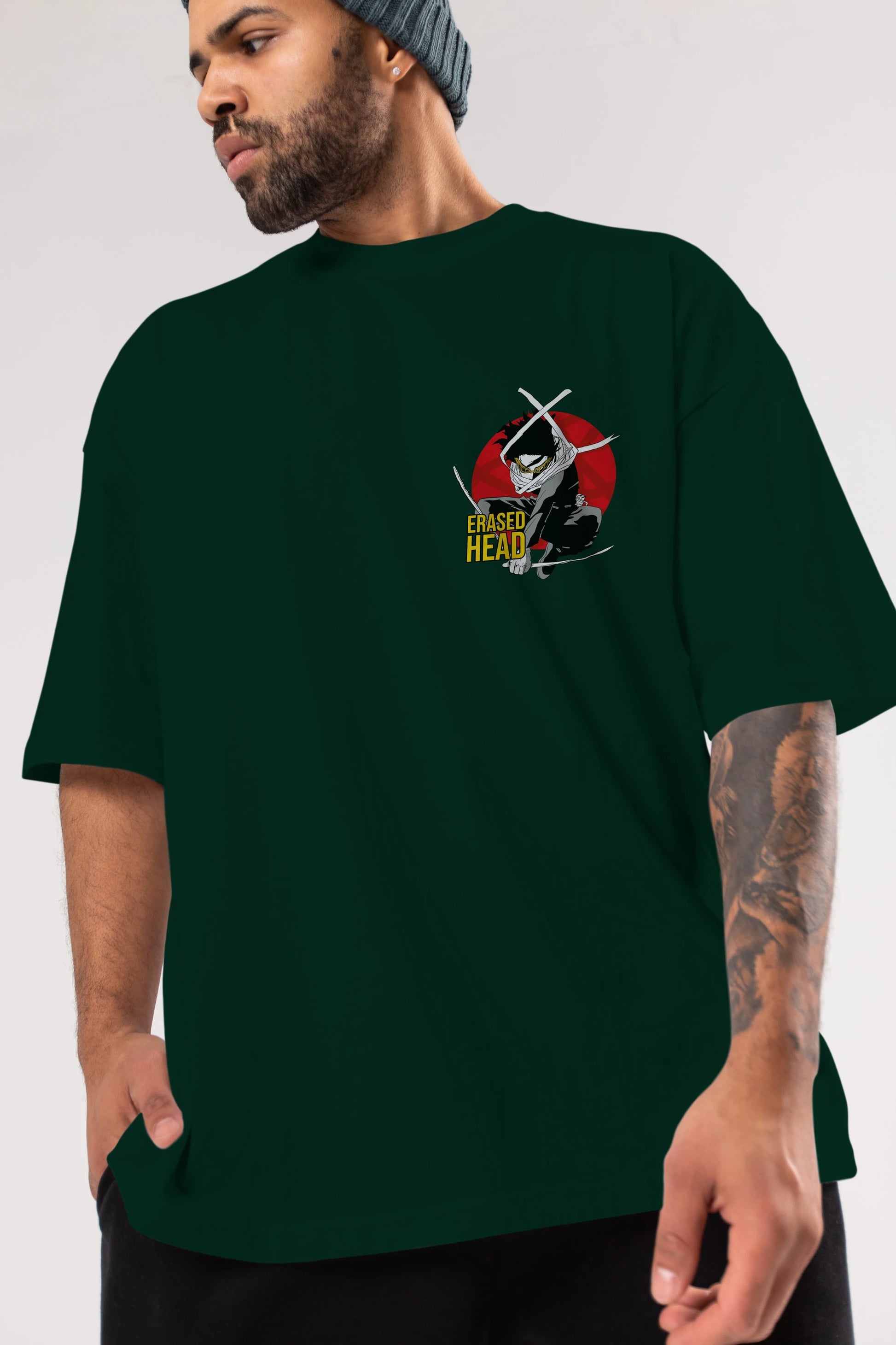 Erased Head Ön Sol Baskılı Oversize t-shirt Erkek Kadın Unisex %100 Pamuk Bisiklet Yaka tişort