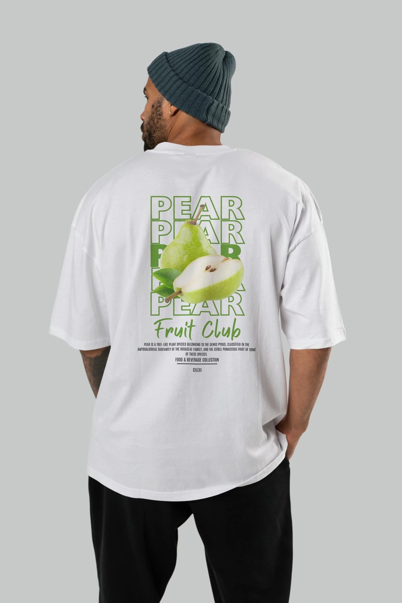 Pear Arka Baskılı Oversize t-shirt Erkek Kadın Pamuk Bisiklet Yaka tişort