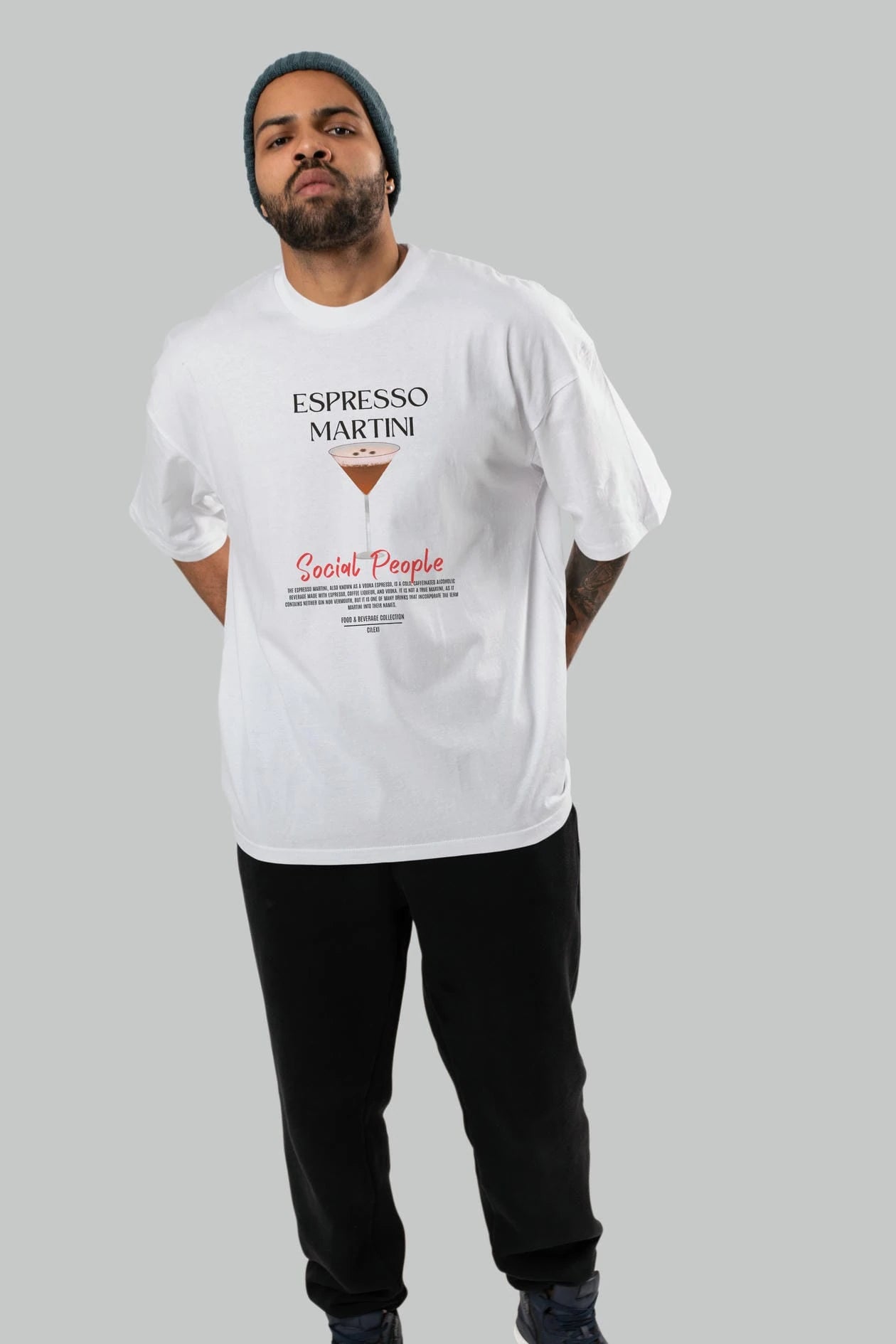 Espresso Martını Kokteyl Serisi ön Baskılı Oversize t-shirt Erkek Kadın %100 Pamuk Bisiklet Yaka tişort