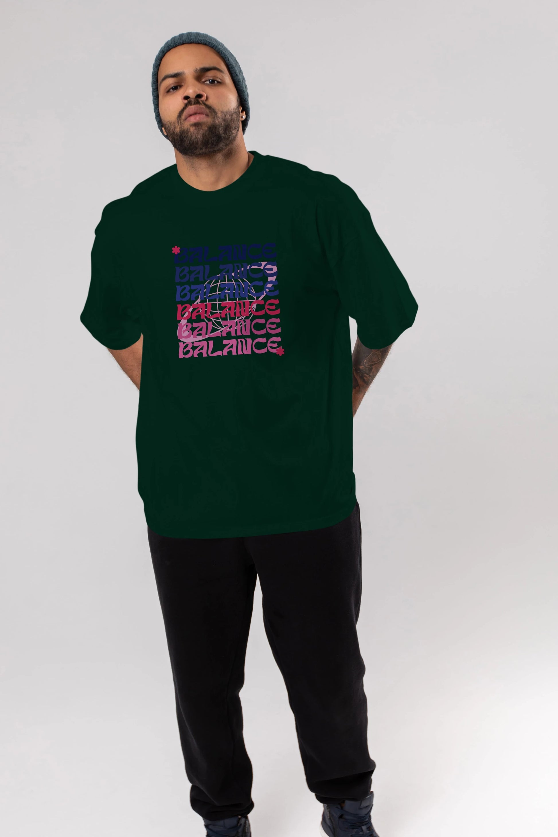 Balance Yazılı Ön Baskılı Oversize t-shirt Erkek Kadın Unisex