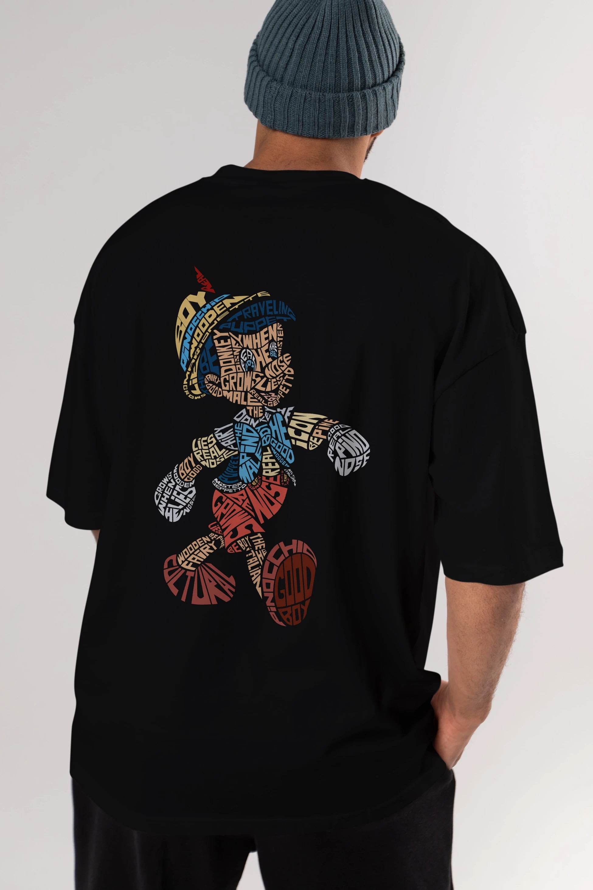 Pinokio Arka Baskılı Oversize t-shirt %100 pamuk Erkek Kadın Unisex