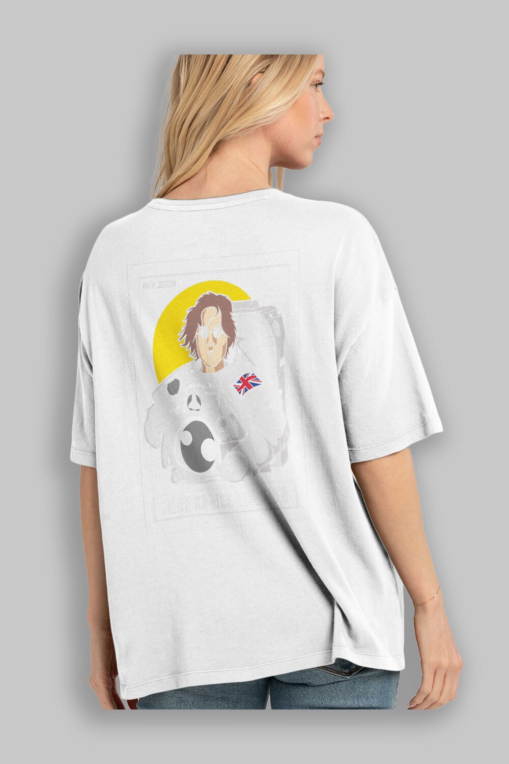 John Lennon Astronot Arka Baskılı Oversize t-shirt Erkek Kadın Unisex %100 Pamuk tişort