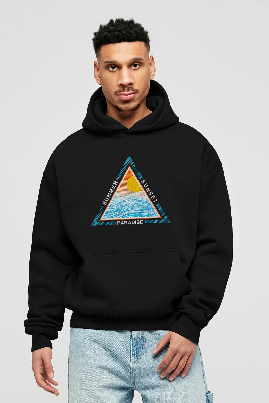 Summer Sunset Paradise Ön Baskılı Hoodie Oversize Kapüşonlu Sweatshirt Erkek Kadın Unisex
