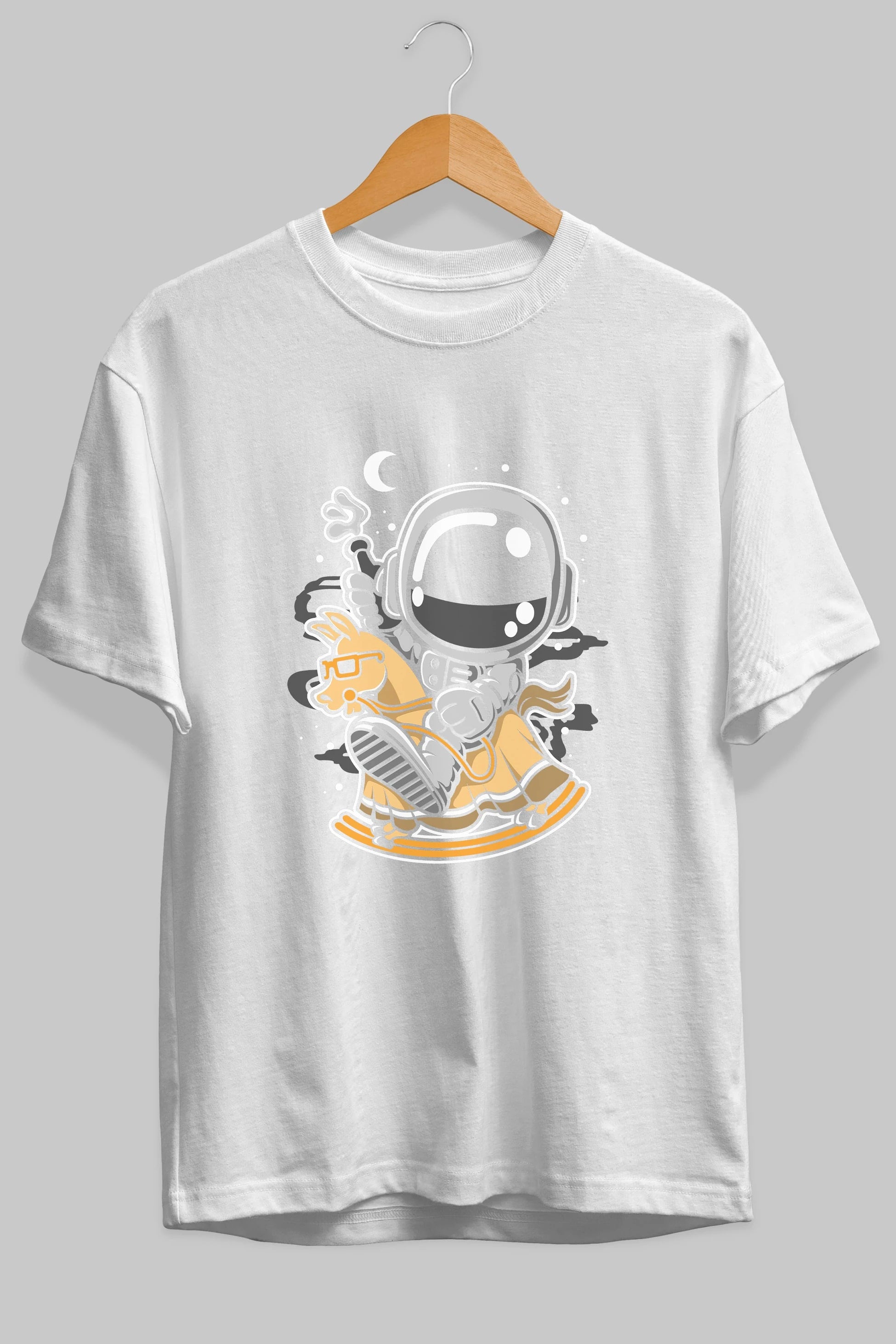 Astronaut RidingToy Horse Ön Baskılı Oversize t-shirt Erkek Kadın Unisex