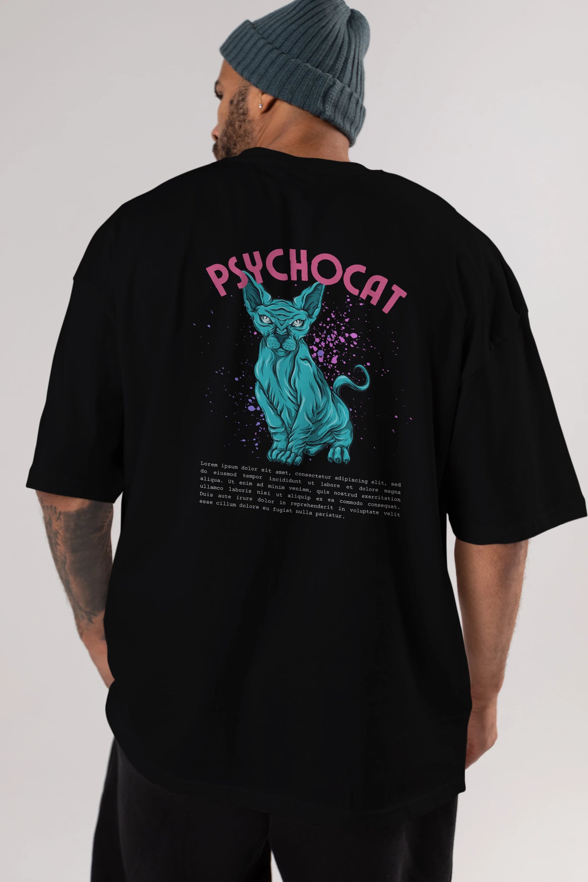Psychocat Arka Baskılı Oversize t-shirt Erkek Kadın Unisex