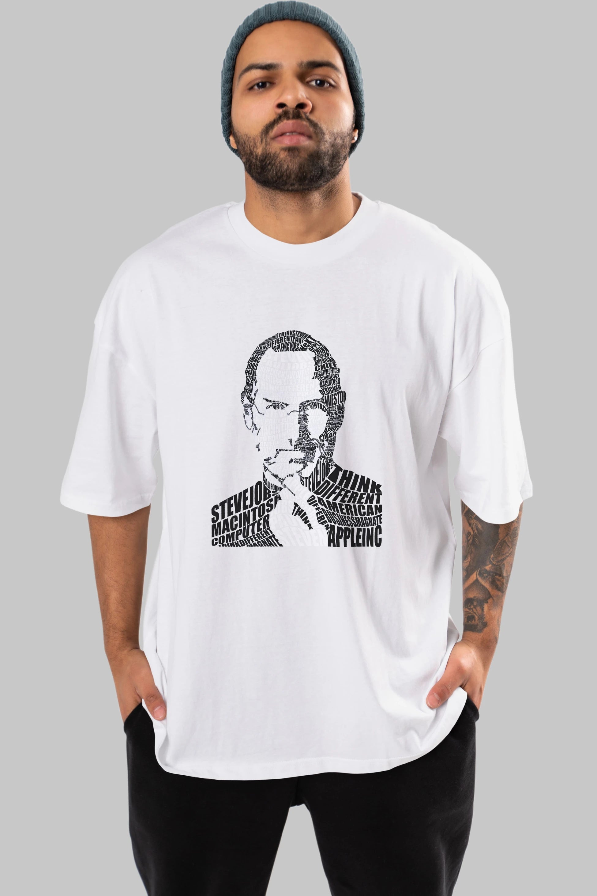 Steve Jobs Calligram Ön Baskılı Oversize t-shirt %100 pamuk Erkek Kadın Unisex