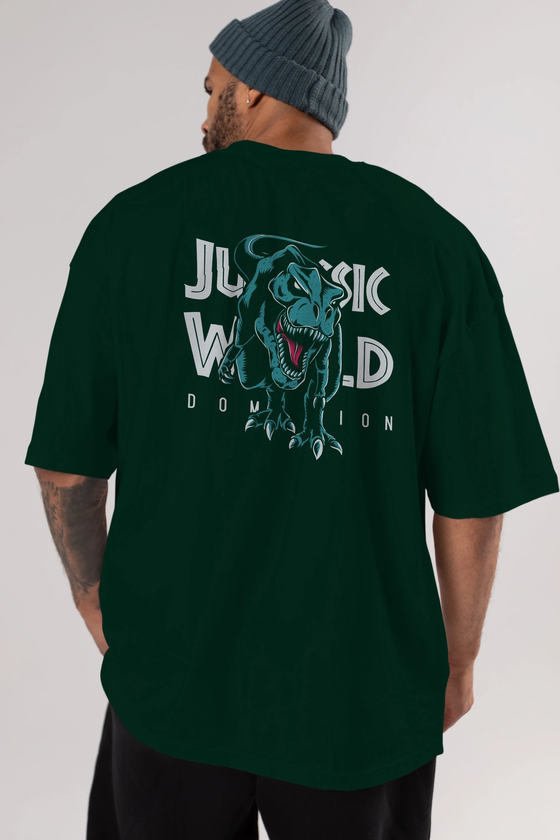 Jurassic Park (1) Arka Baskılı Oversize t-shirt Erkek Kadın Unisex %100 Pamuk Bisiklet Yaka tişort