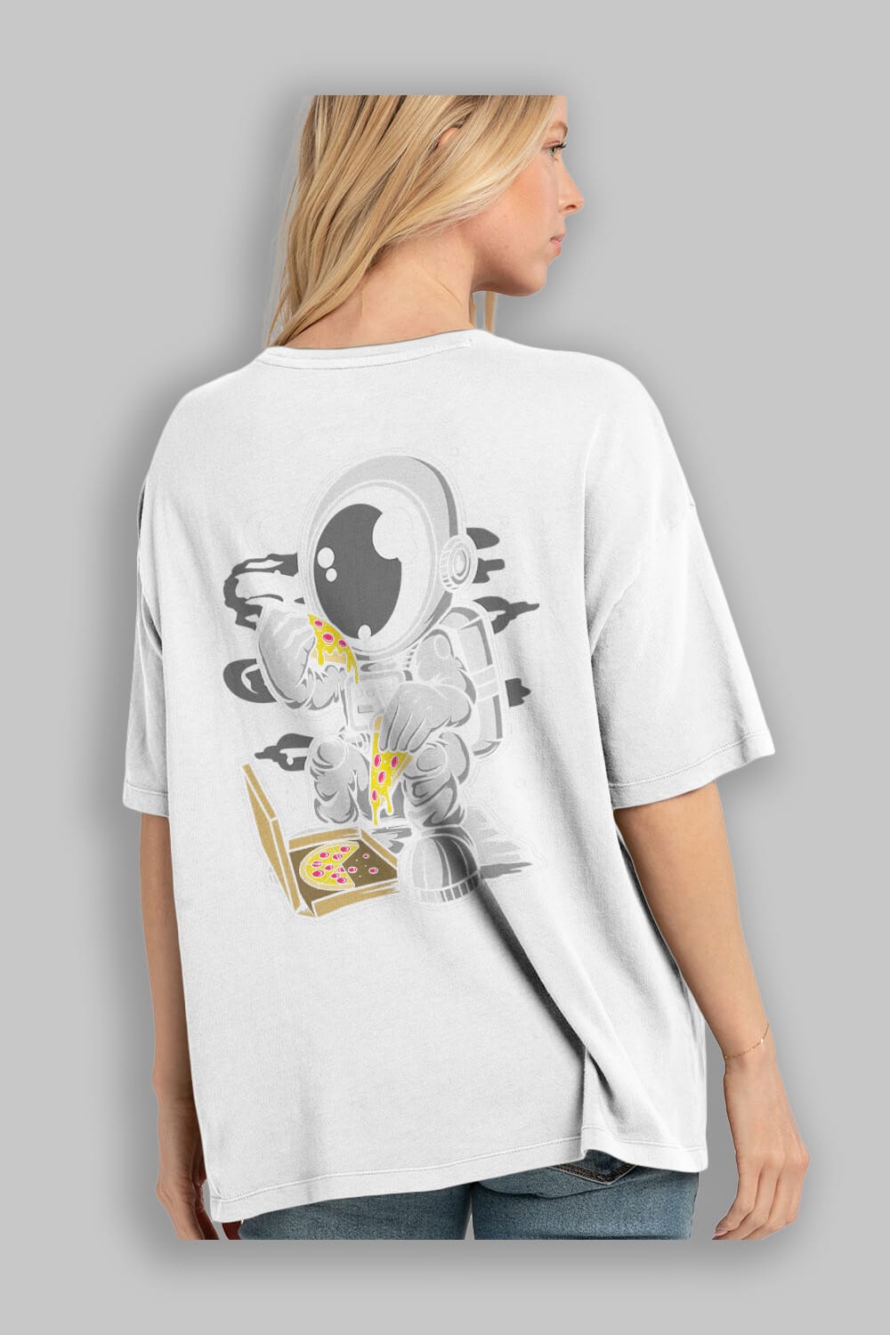 Astronaut Pizza Arka Baskılı Oversize t-shirt Erkek Kadın Unisex