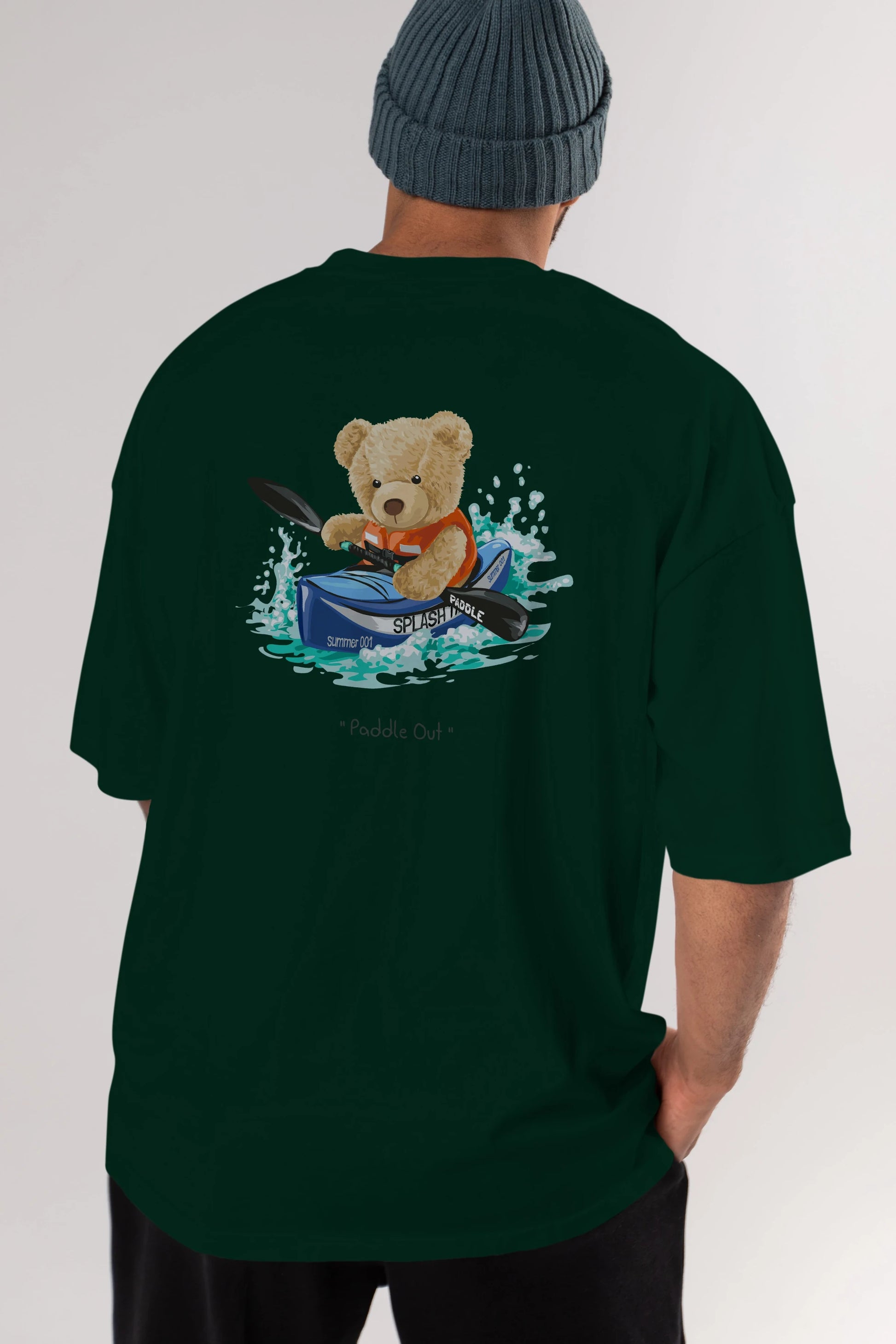 Teddy Bear Paddle Out Arka Baskılı Oversize t-shirt Erkek Kadın Unisex %100 Pamuk