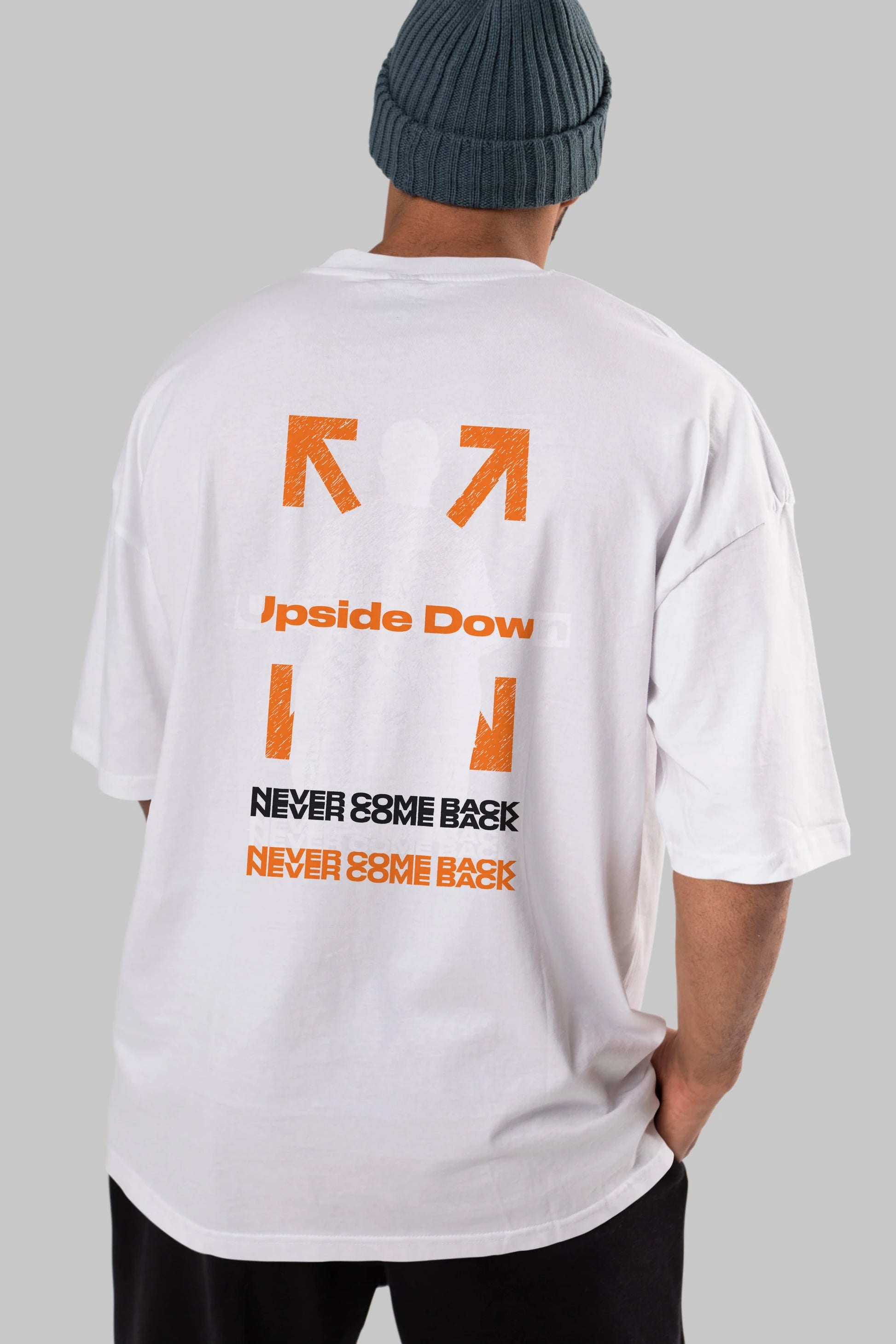 Upside Down Arka Baskılı Oversize t-shirt Erkek Kadın Unisex
