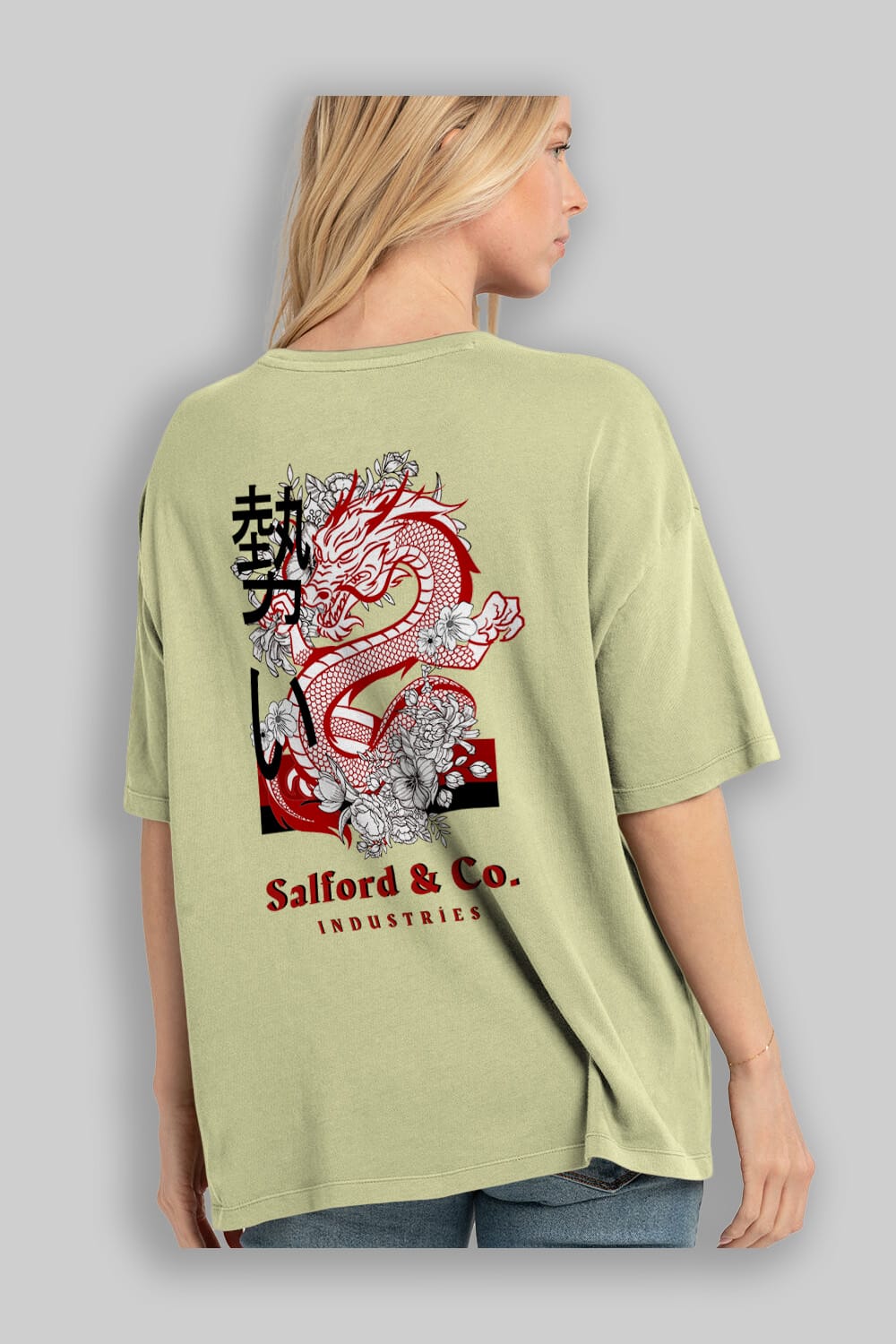 Dragon Arka Baskılı Oversize t-shirt Erkek Kadın Unisex