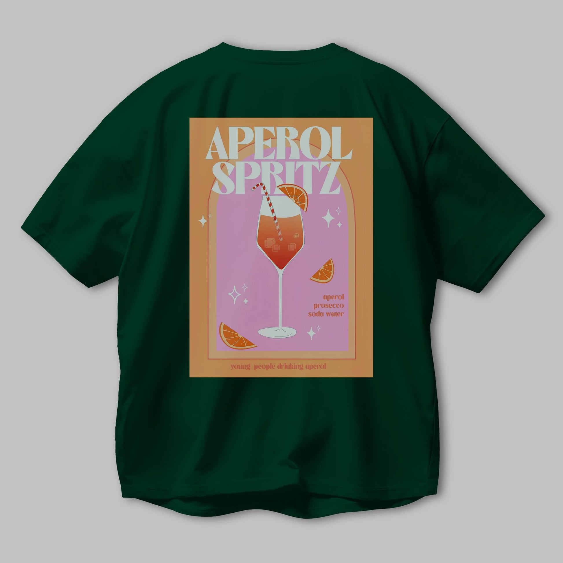 Aperol Spritz 2 Arka Baskılı Oversize t-shirt Erkek Kadın Unisex %100 Pamuk Bisiklet Yaka tişort