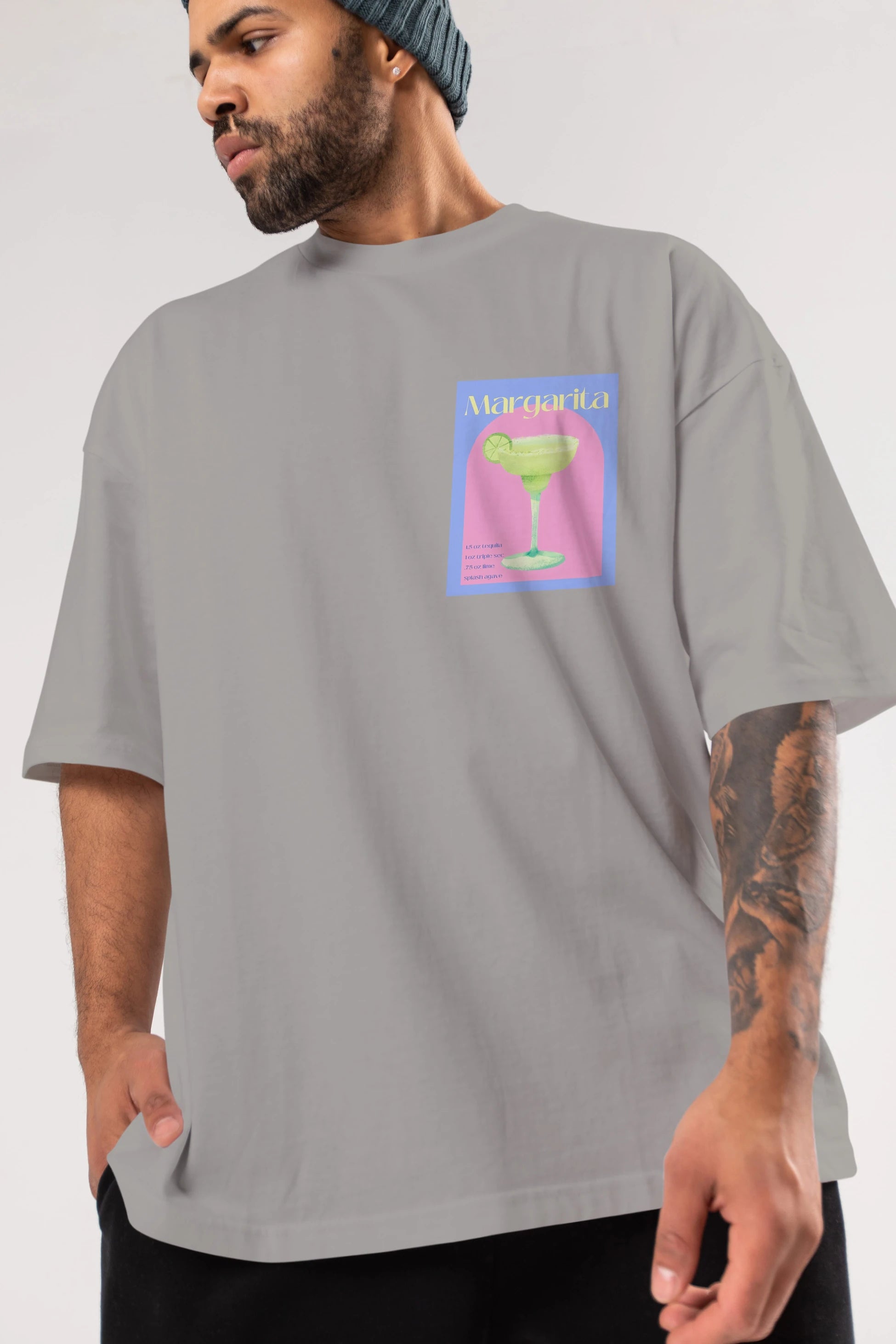 Margarita 6 Ön Sol Baskılı Oversize t-shirt Erkek Kadın Unisex %100 Pamuk Bisiklet Yaka tişort