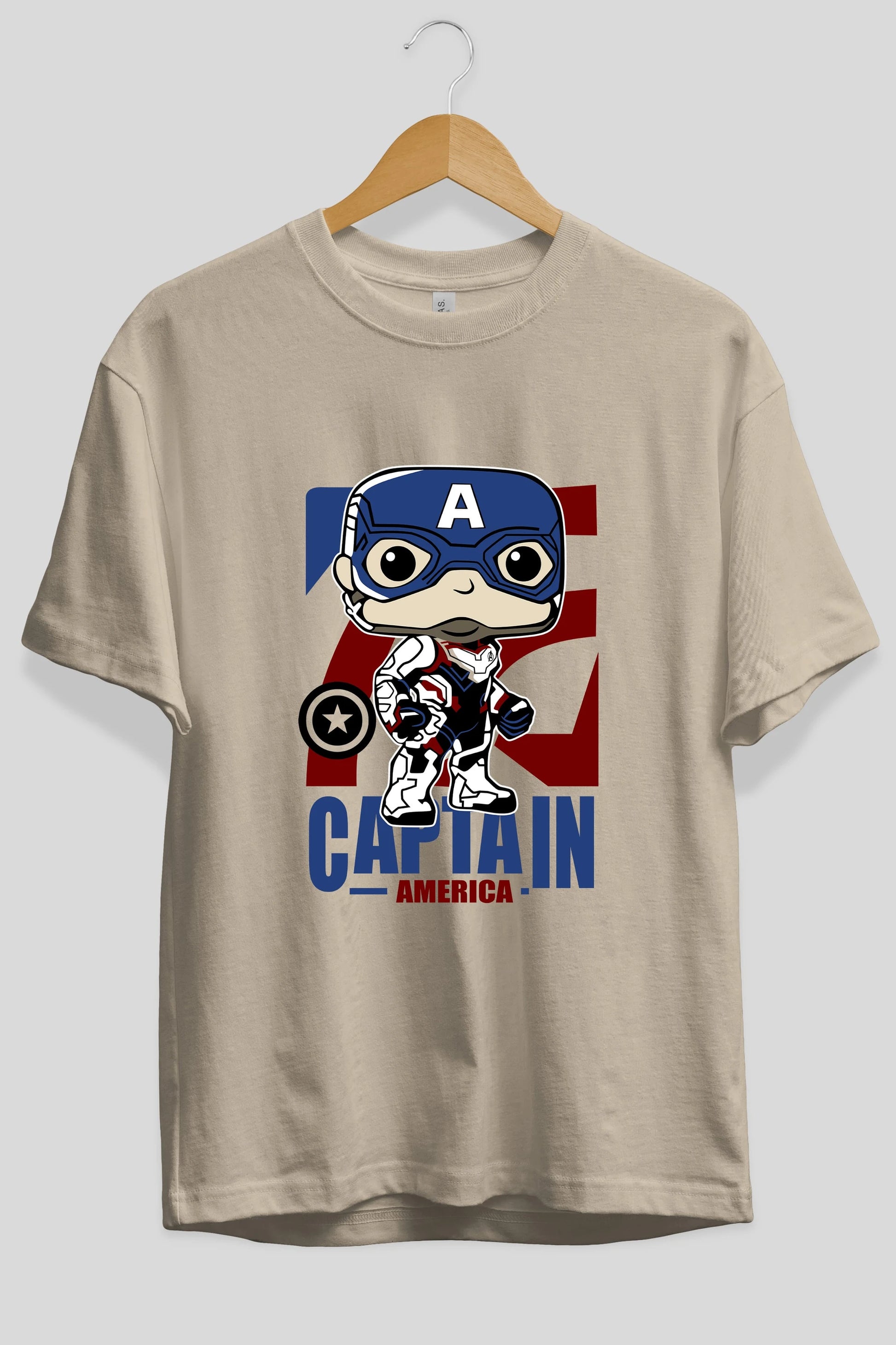Captain America Ön Baskılı Oversize t-shirt Erkek Kadın Unisex %100 Pamuk Bisiklet Yaka tişort