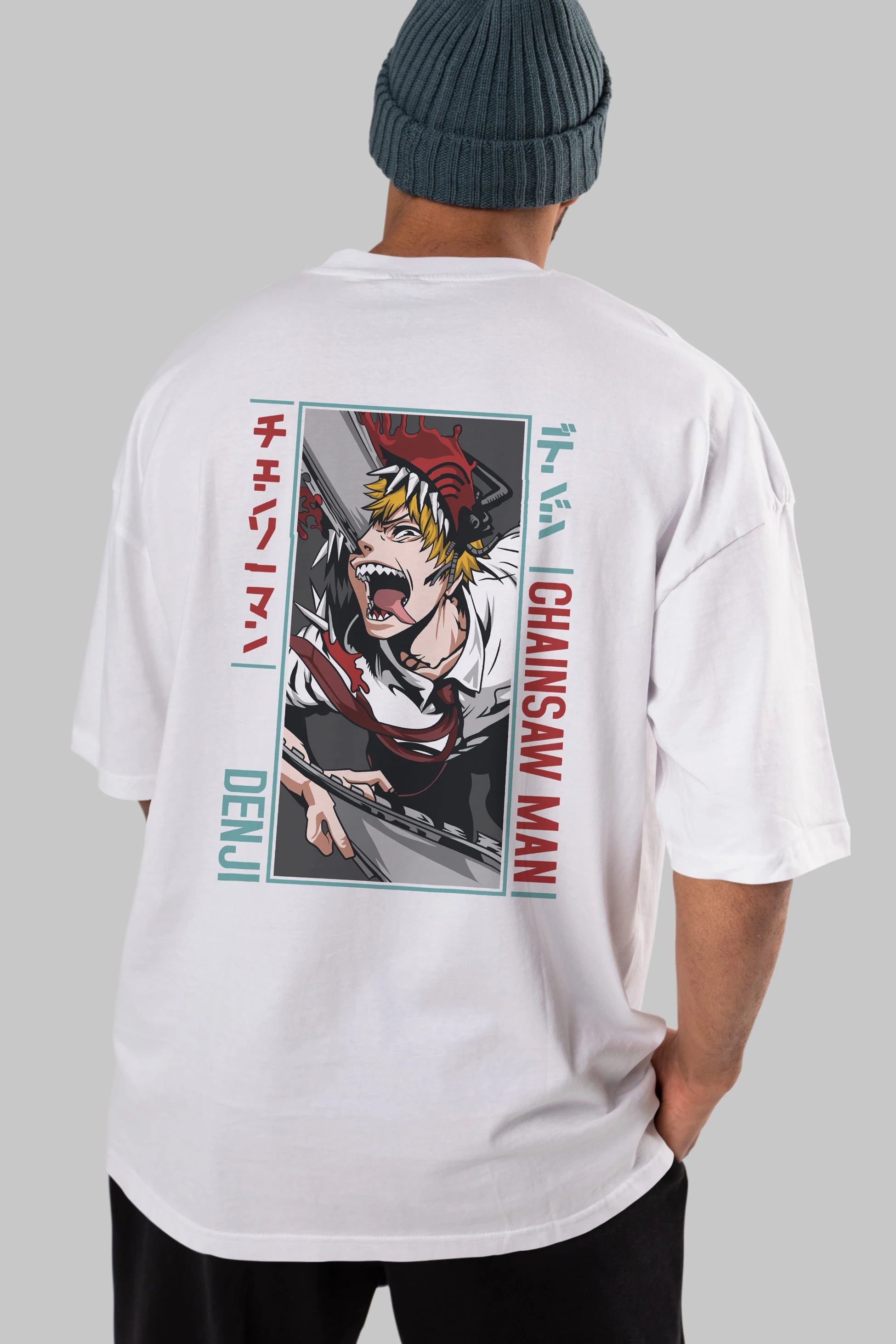 Denji Chainsaw Man Anime Arka Baskılı Oversize t-shirt Erkek Kadın Unisex