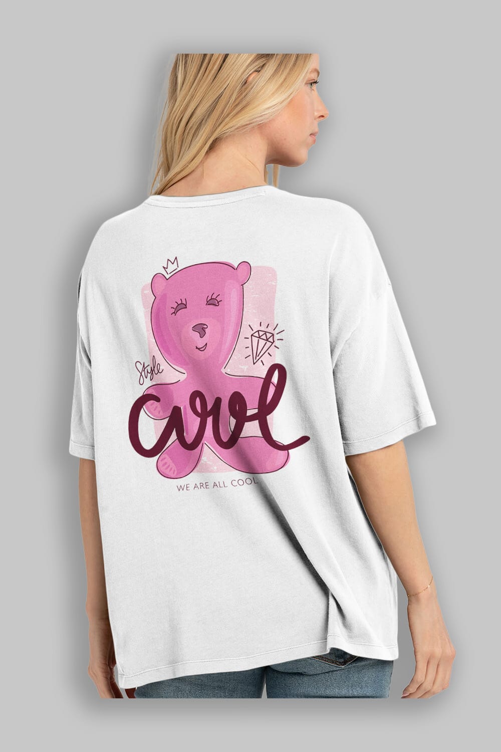Cool Style Bear Arka Baskılı Oversize t-shirt Erkek Kadın Unisex