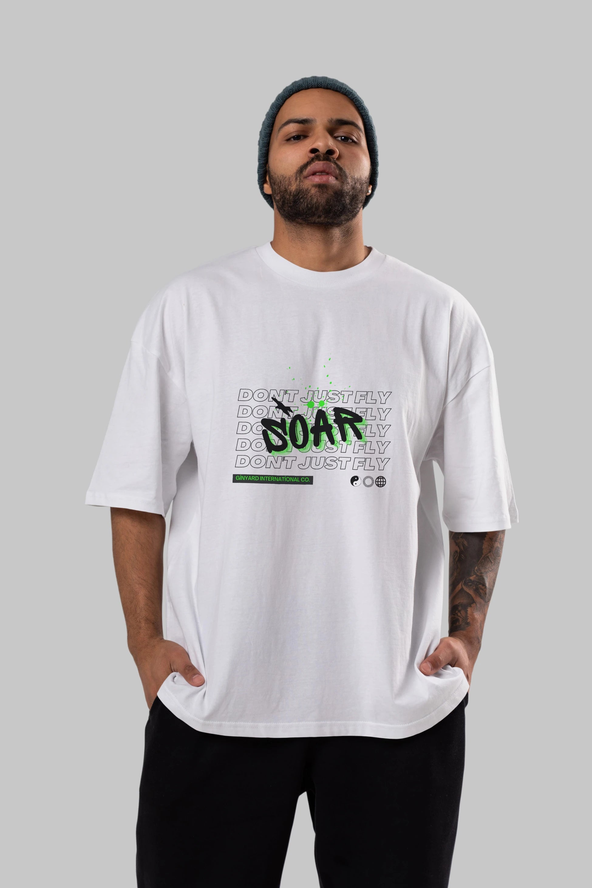 Soar Dont Just Fly Yazılı Ön Baskılı Oversize t-shirt Erkek Kadın Unisex