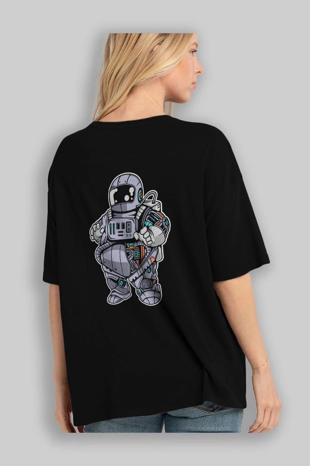 Fat Astronaut Robot Arka Baskılı Oversize t-shirt Erkek Kadın Unisex