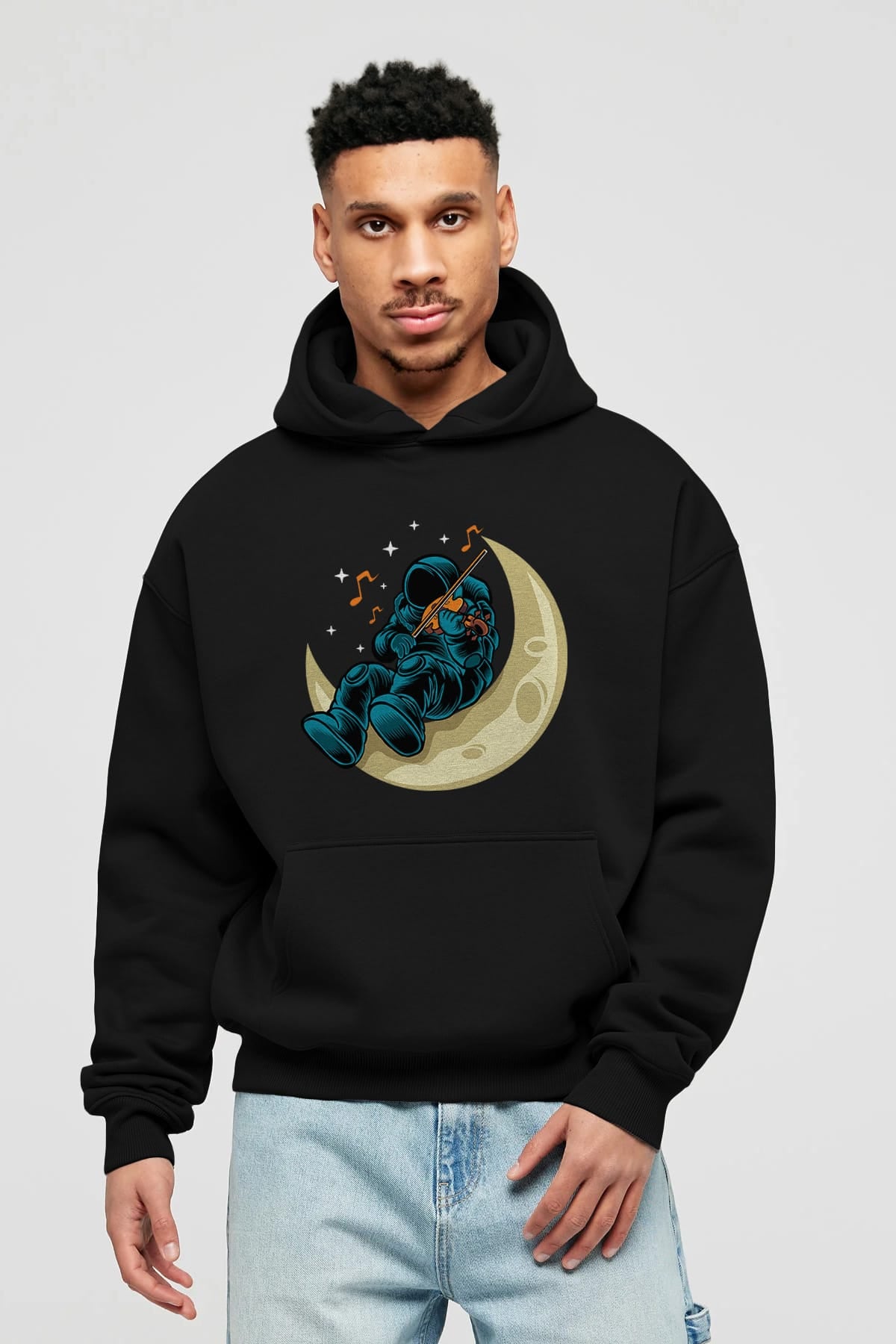 Playing Vionist in Space Ön Baskılı Hoodie Oversize Kapüşonlu Sweatshirt Erkek Kadın Unisex