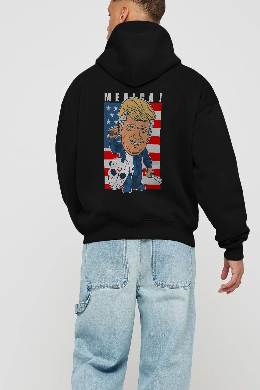 Jason Voorhess Trump Arka Baskılı Hoodie Oversize Kapüşonlu Sweatshirt Erkek Kadın Unisex