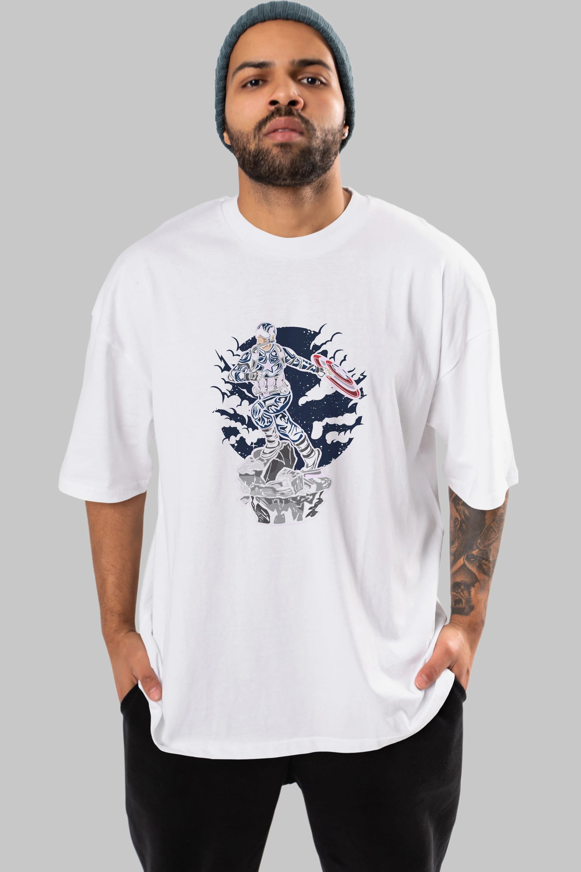 CAPTAIN AMERICA Ön Baskılı Oversize t-shirt Erkek Kadın Unisex %100 Pamuk tişort