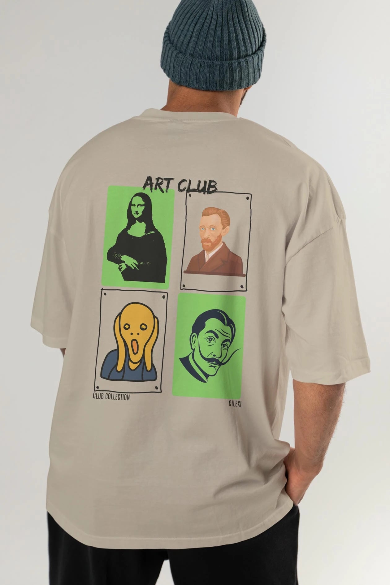 Art Club Arka Baskılı Oversize t-shirt Erkek Kadın %100 Pamuk Bisiklet Yaka tişort