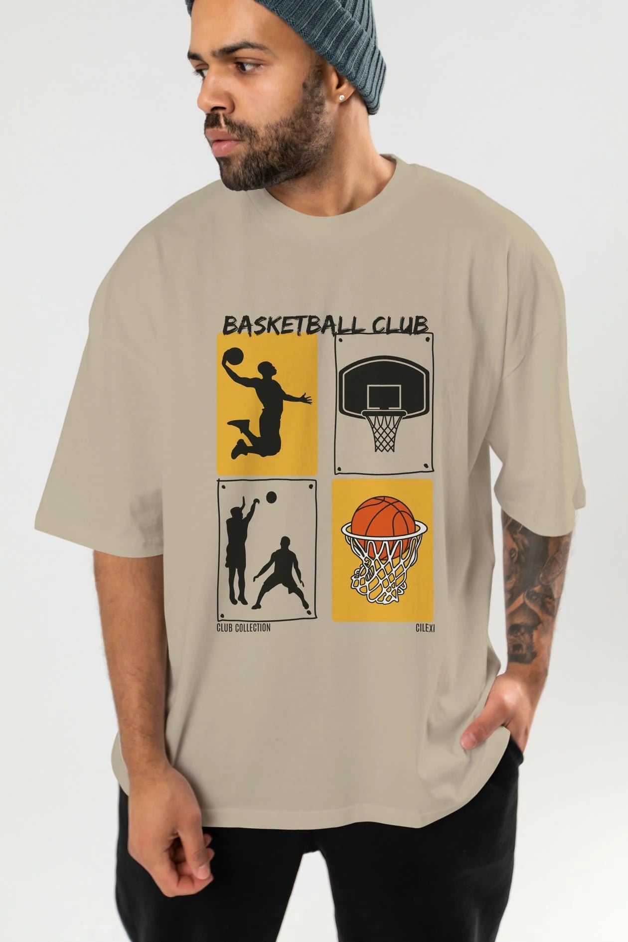 Basketball Club ön Baskılı Oversize t-shirt Erkek Kadın %100 Pamuk Bisiklet Yaka tişort