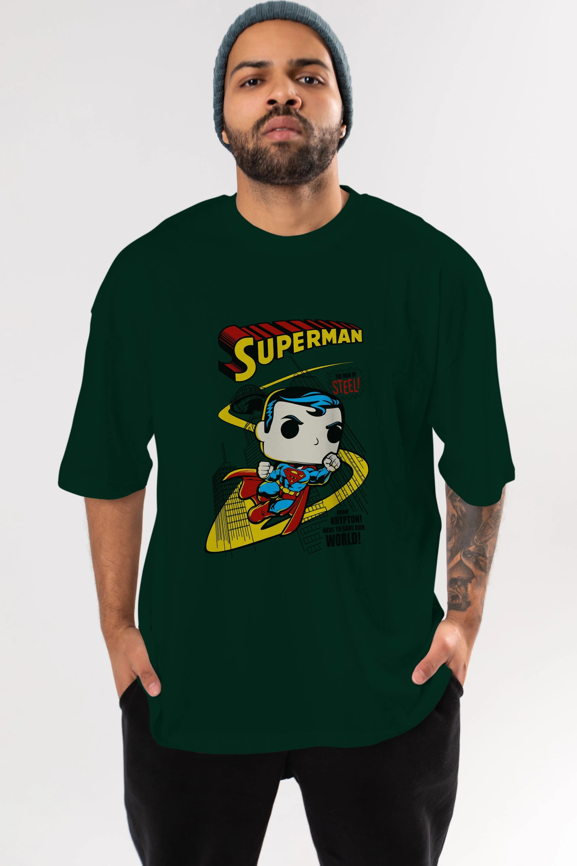Superman (2) Ön Baskılı Oversize t-shirt Erkek Kadın Unisex %100 Pamuk Bisiklet Yaka tişort
