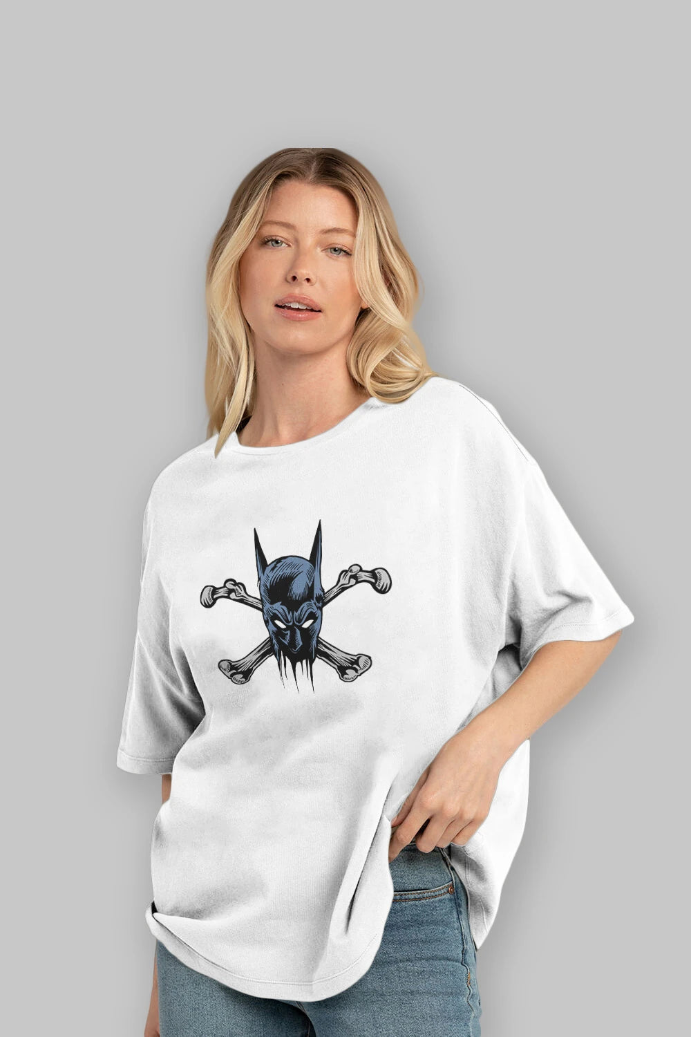 Batbones Ön Baskılı Oversize t-shirt Erkek Kadın Unisex %100 Pamuk tişort