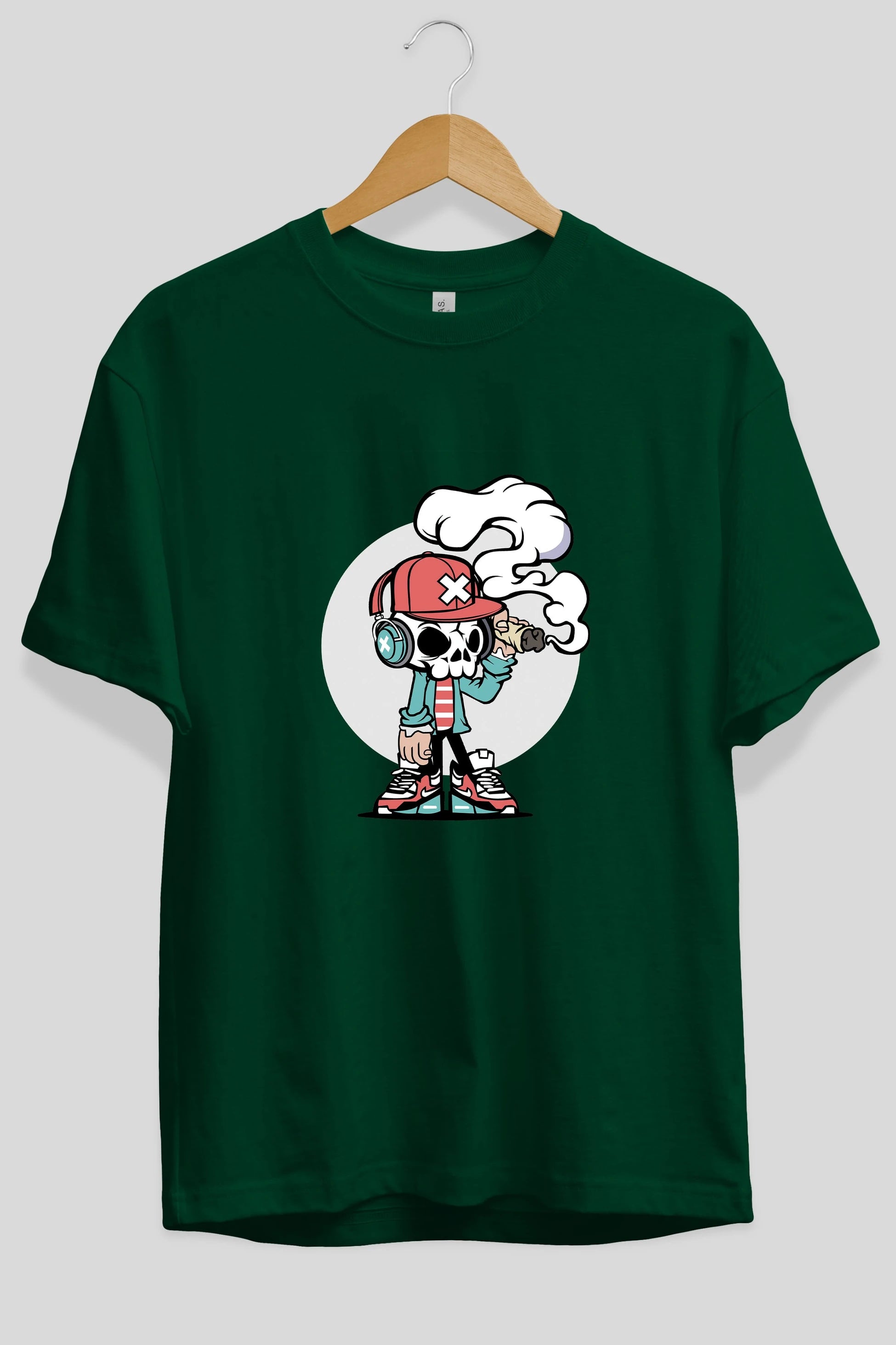 Skull Headphone Ön Baskılı Oversize t-shirt Erkek Kadın Unisex %100 Pamuk tişort