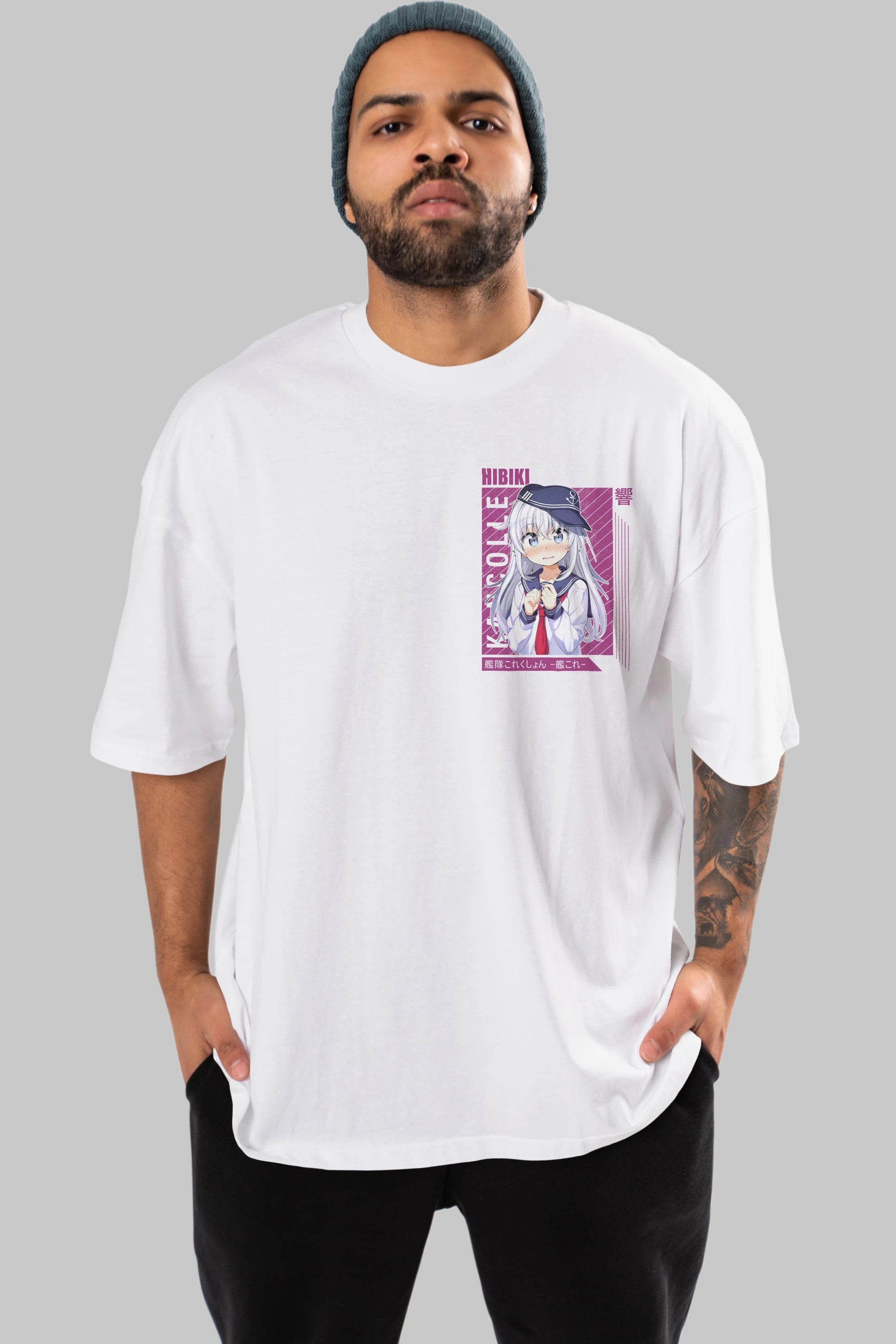 Hibiki 4 Ön Sol Baskılı Oversize t-shirt Erkek Kadın Unisex %100 Pamuk Bisiklet Yaka tişort