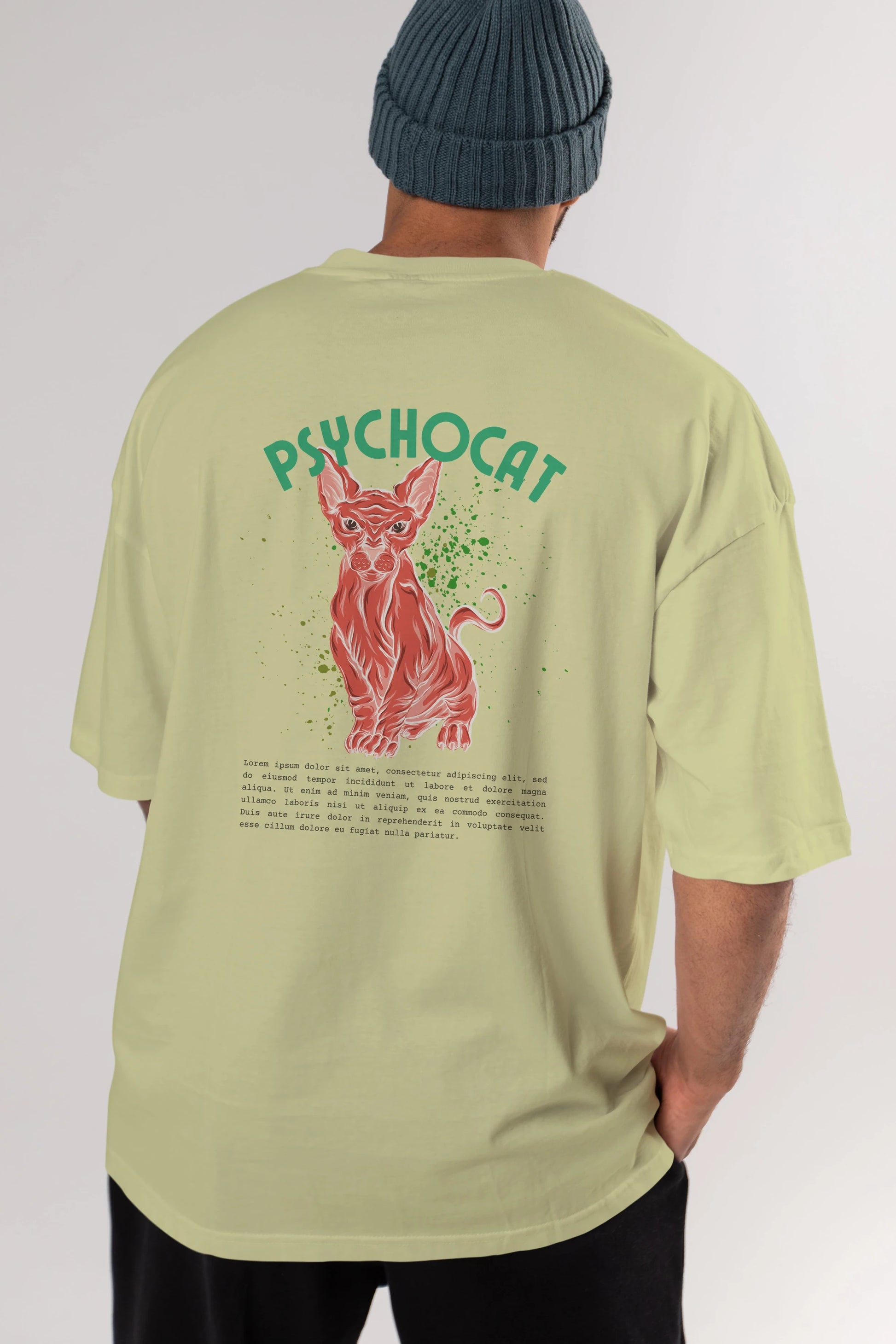 Psychocat Arka Baskılı Oversize t-shirt Erkek Kadın Unisex