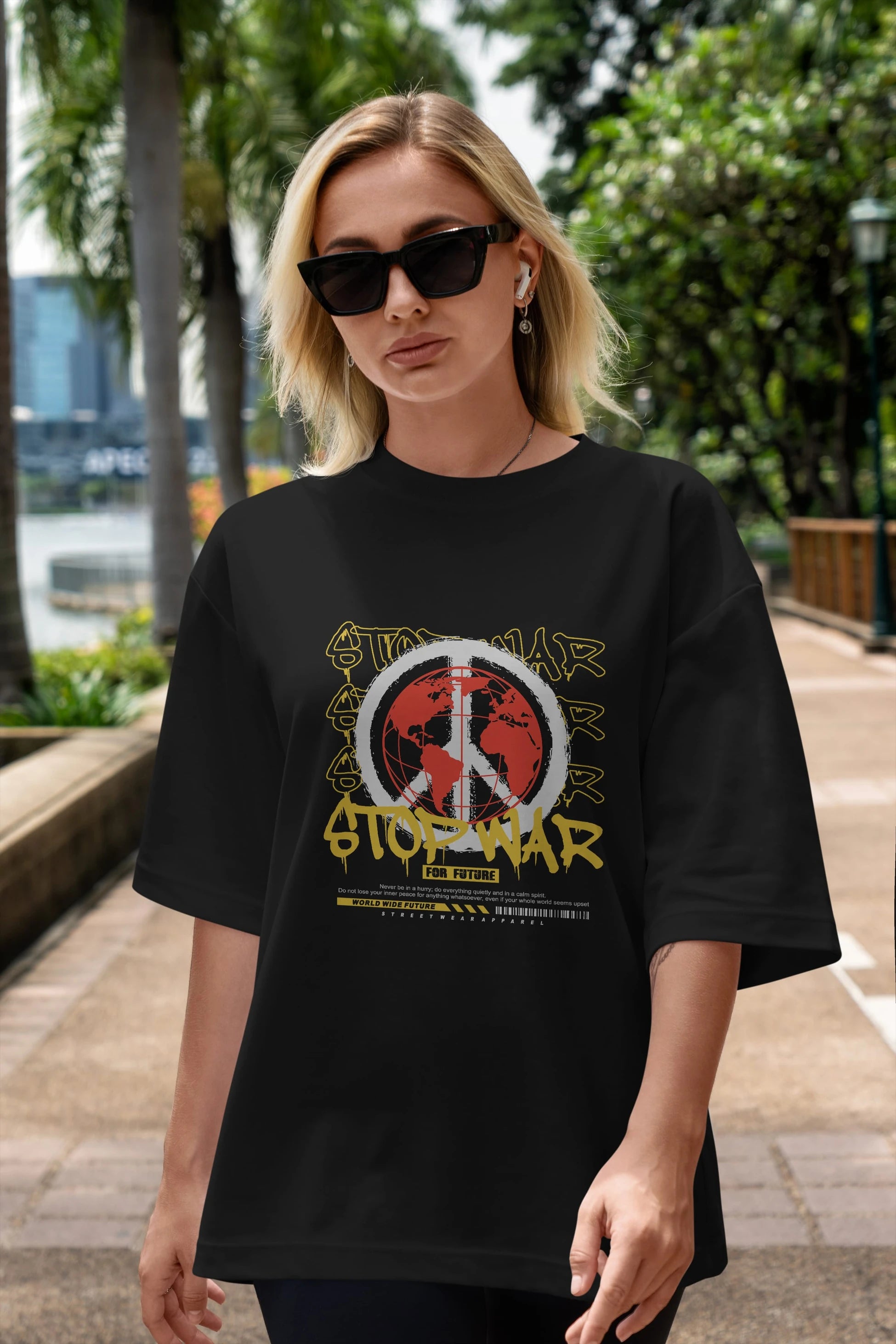 Stop War for Future Ön Baskılı Oversize t-shirt Erkek Kadın Unisex