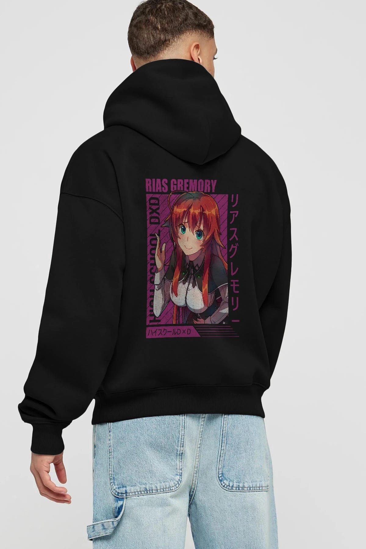 Rias Gremory 10 Anime Arka Baskılı Hoodie Oversize Kapüşonlu Sweatshirt Erkek Kadın Unisex
