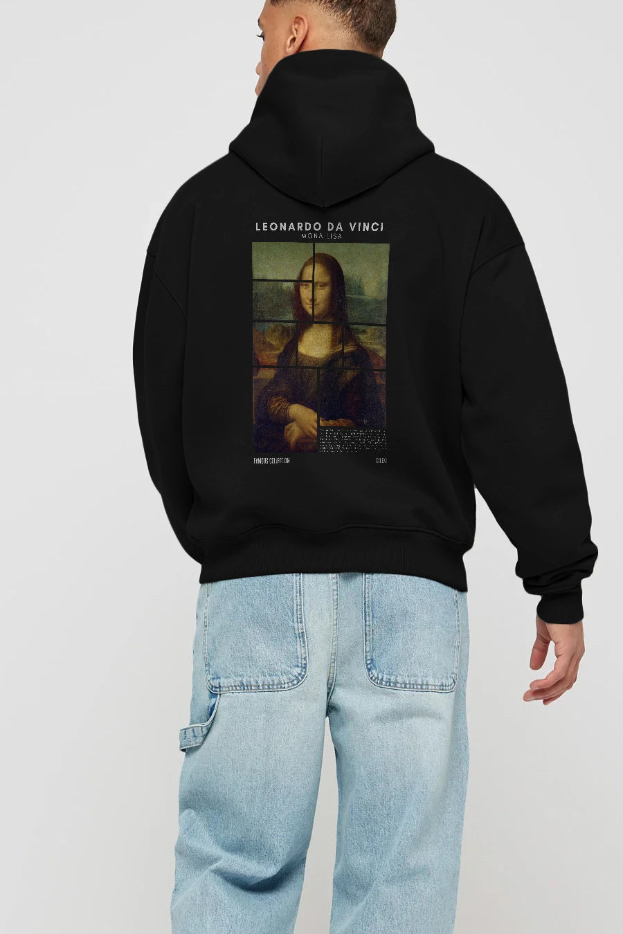 Leonardo Da Vinci Mona Lisa Arka Baskılı Hoodie Oversize Kapüşonlu Sweatshirt Erkek Kadın