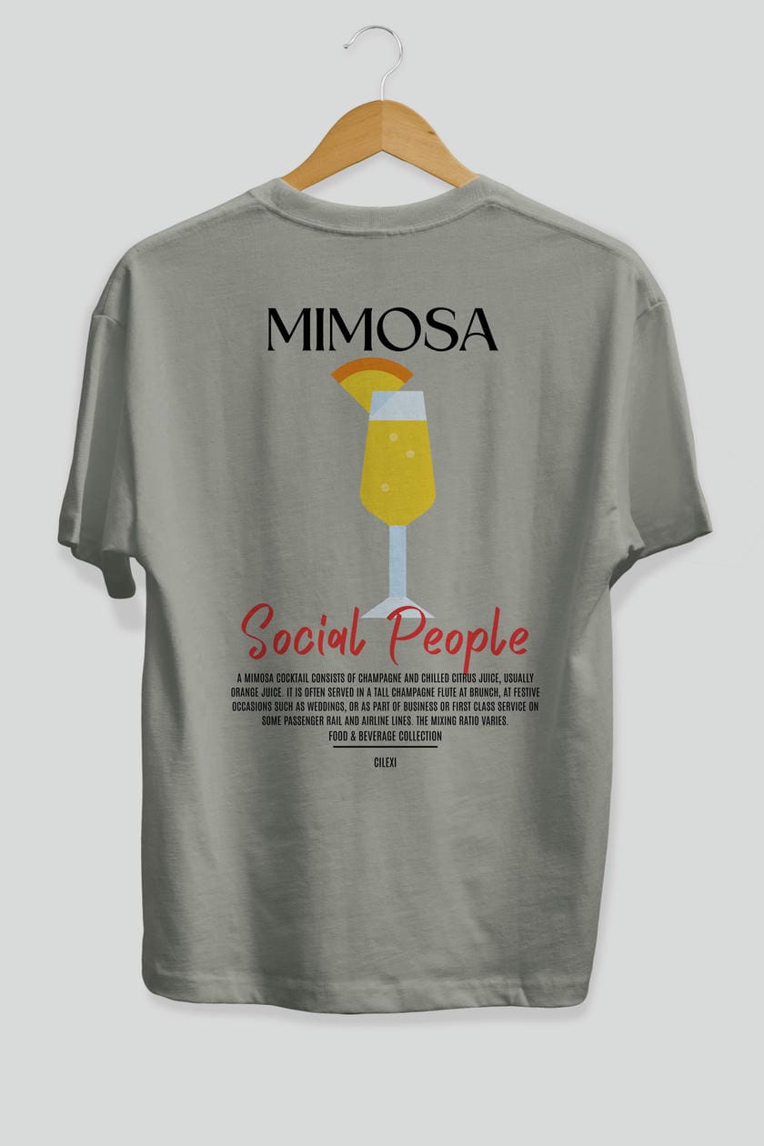 Mimosa Kokteyl Serisi Baskılı Oversize t-shirt Erkek Kadın Unisex %100 Pamuk Bisiklet Yaka tişort